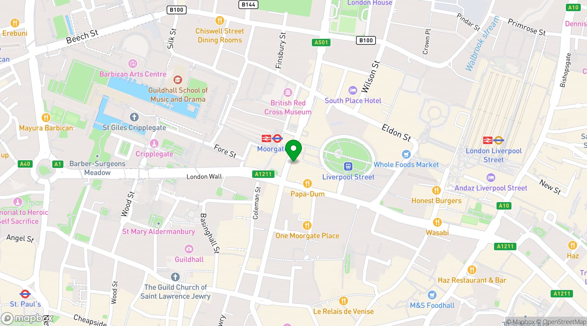 Map showing Fashion Retail Academy | Electra House, Moorgate