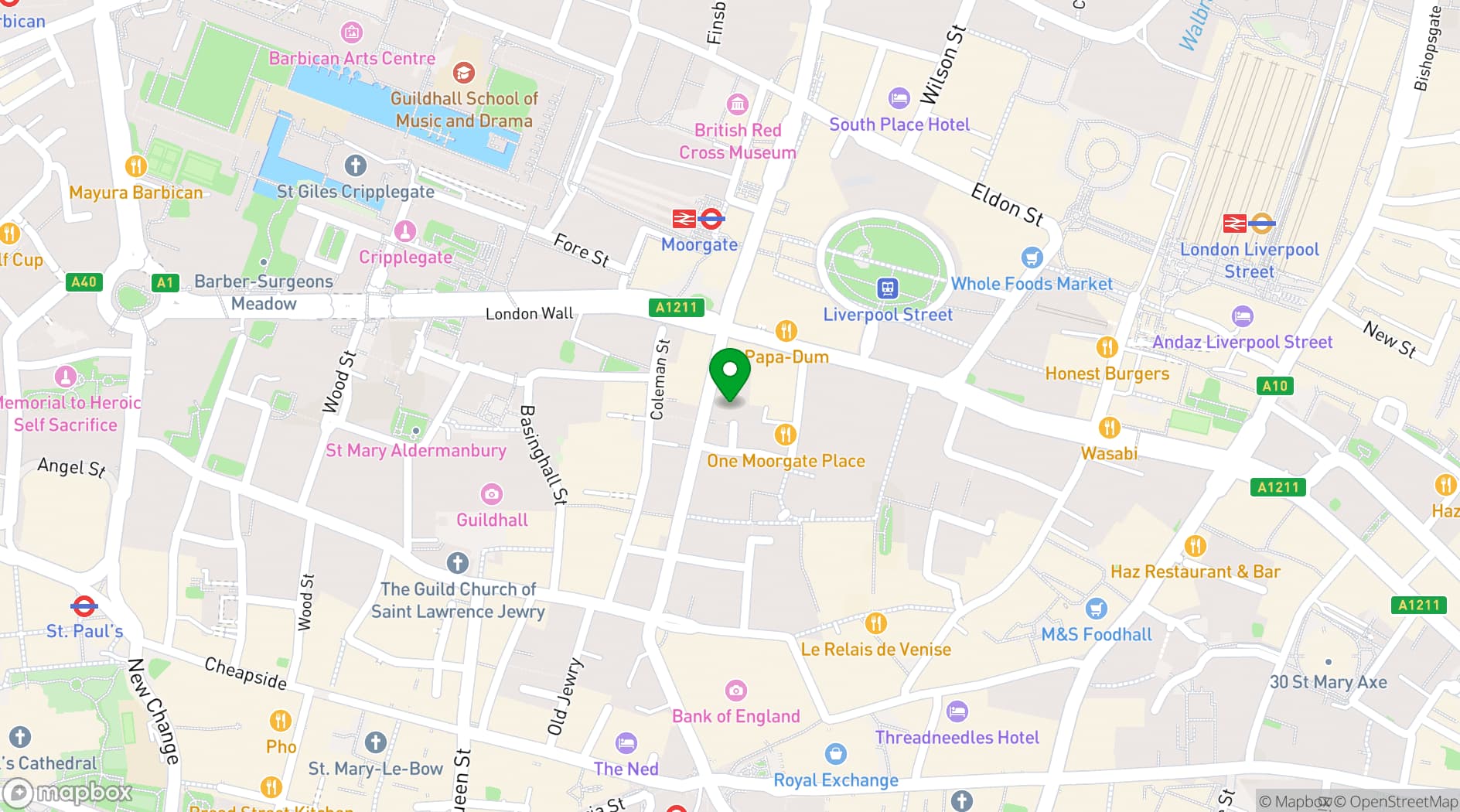 Map showing One Moorgate Place