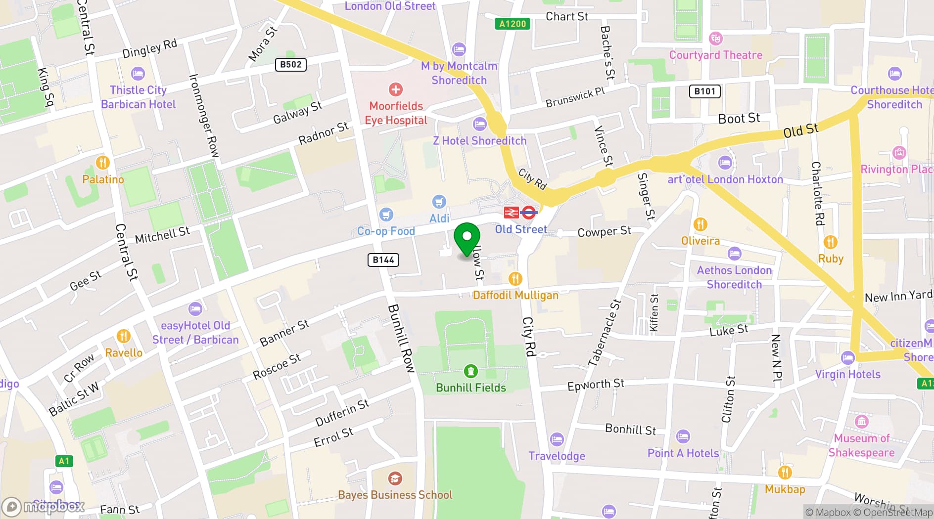 Map showing The Loft - Shoreditch filming & meeting location w. roof terrace and amazing views