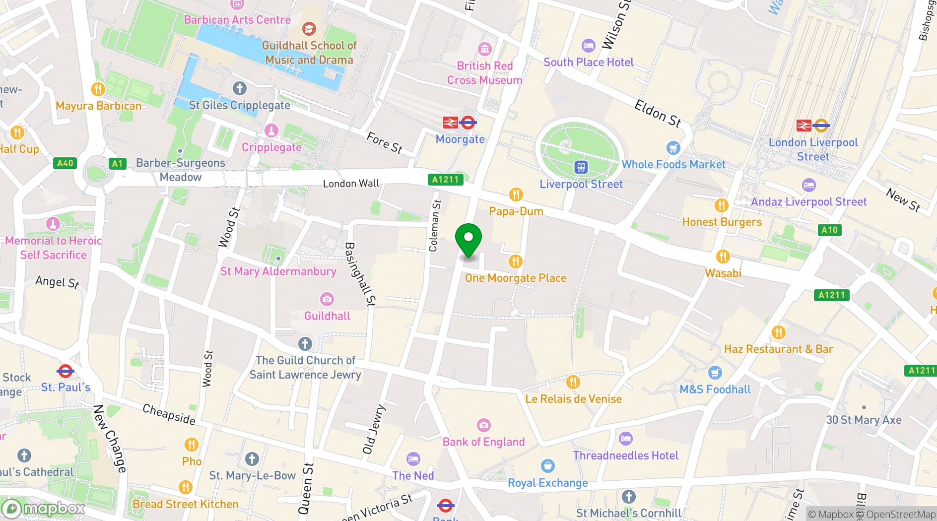 Map showing Spaces Moorgate
