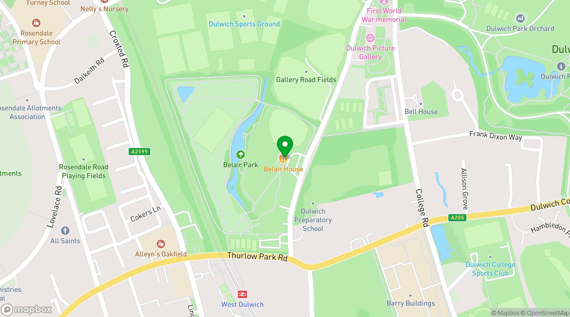 Map showing Belair House