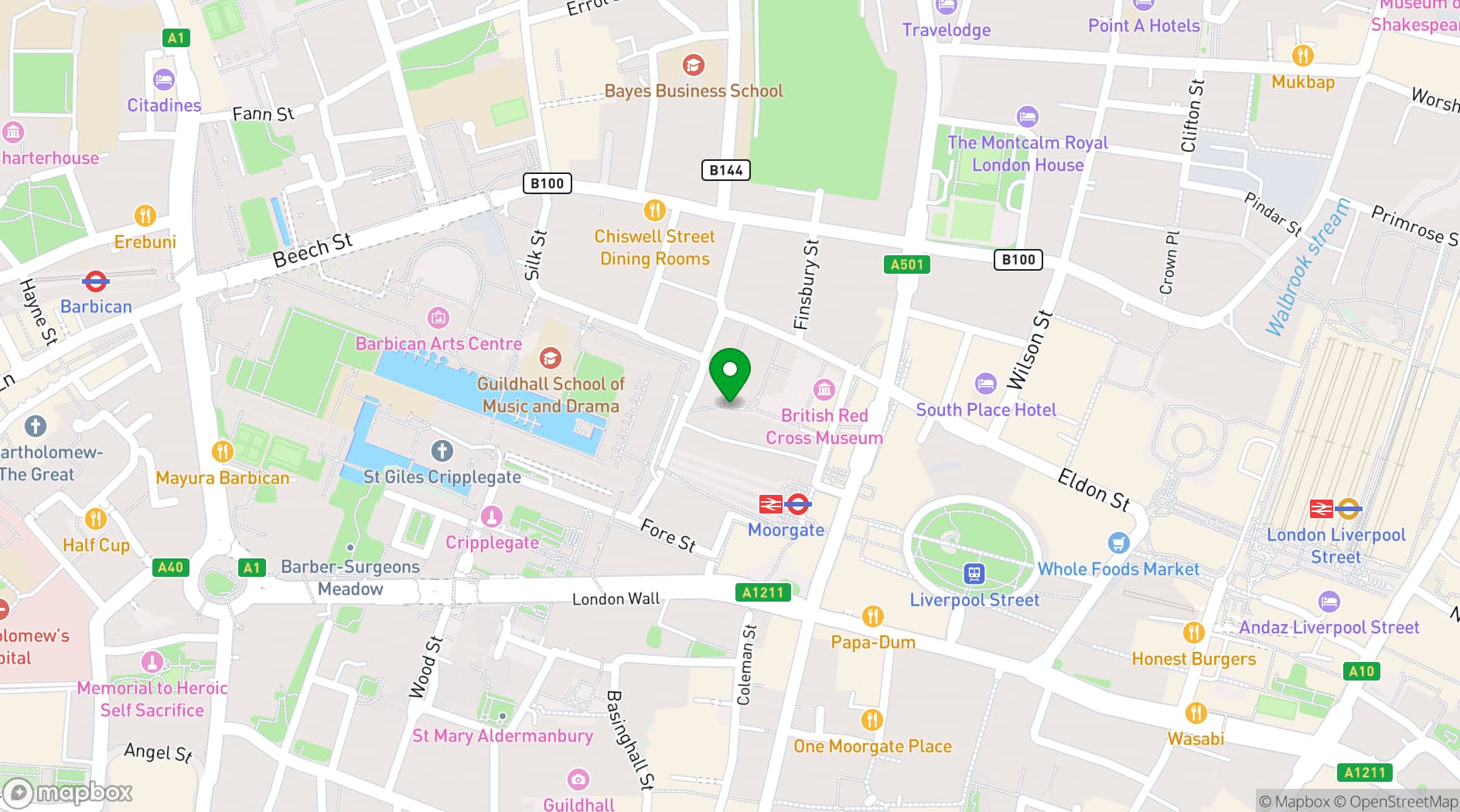 Map showing Notes Moorgate