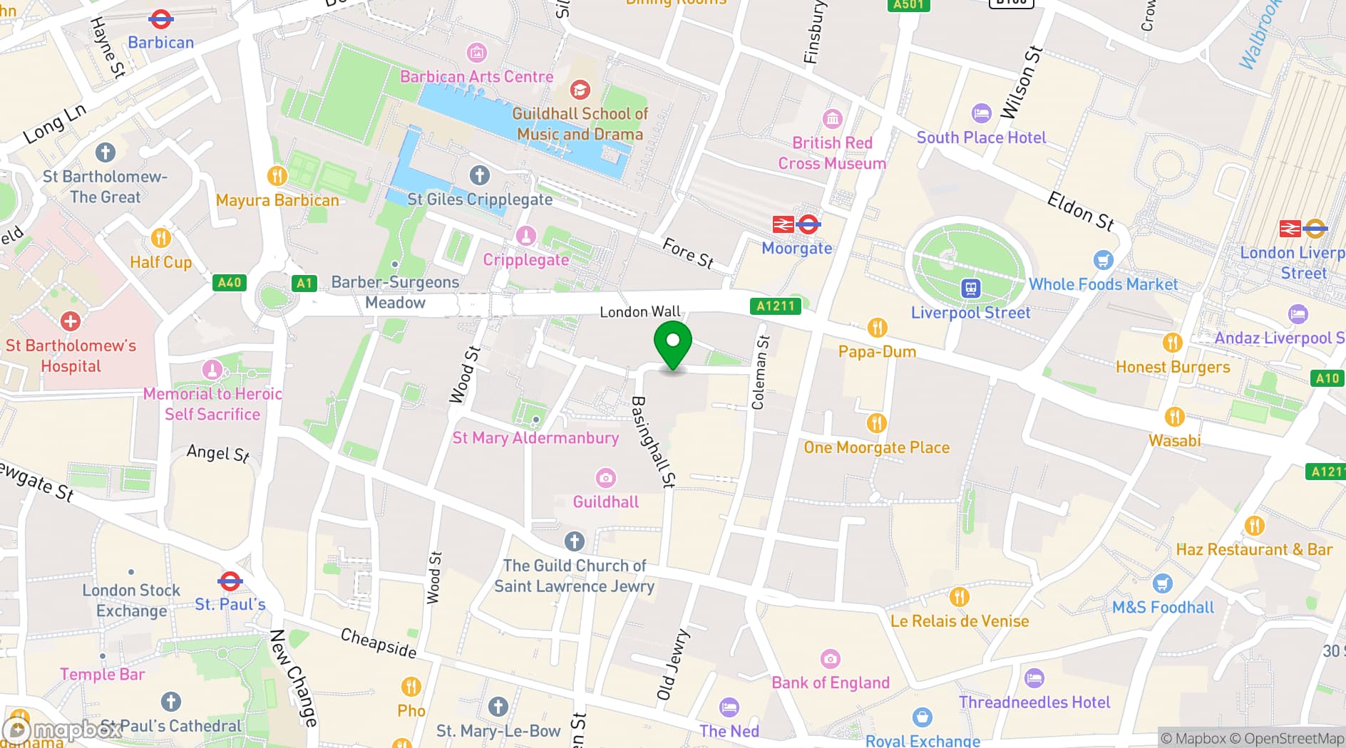 Map showing 1 Basinghall Avenue