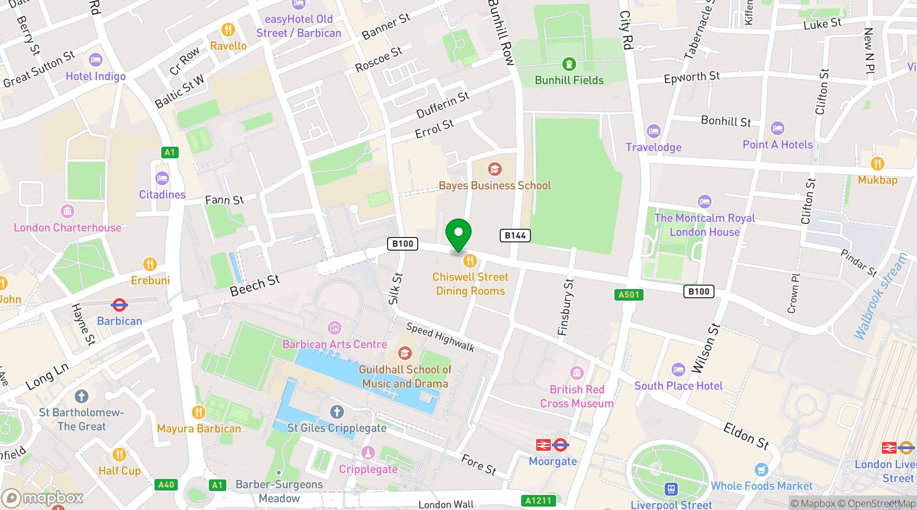 Map showing Chiswell Street Dining Rooms
