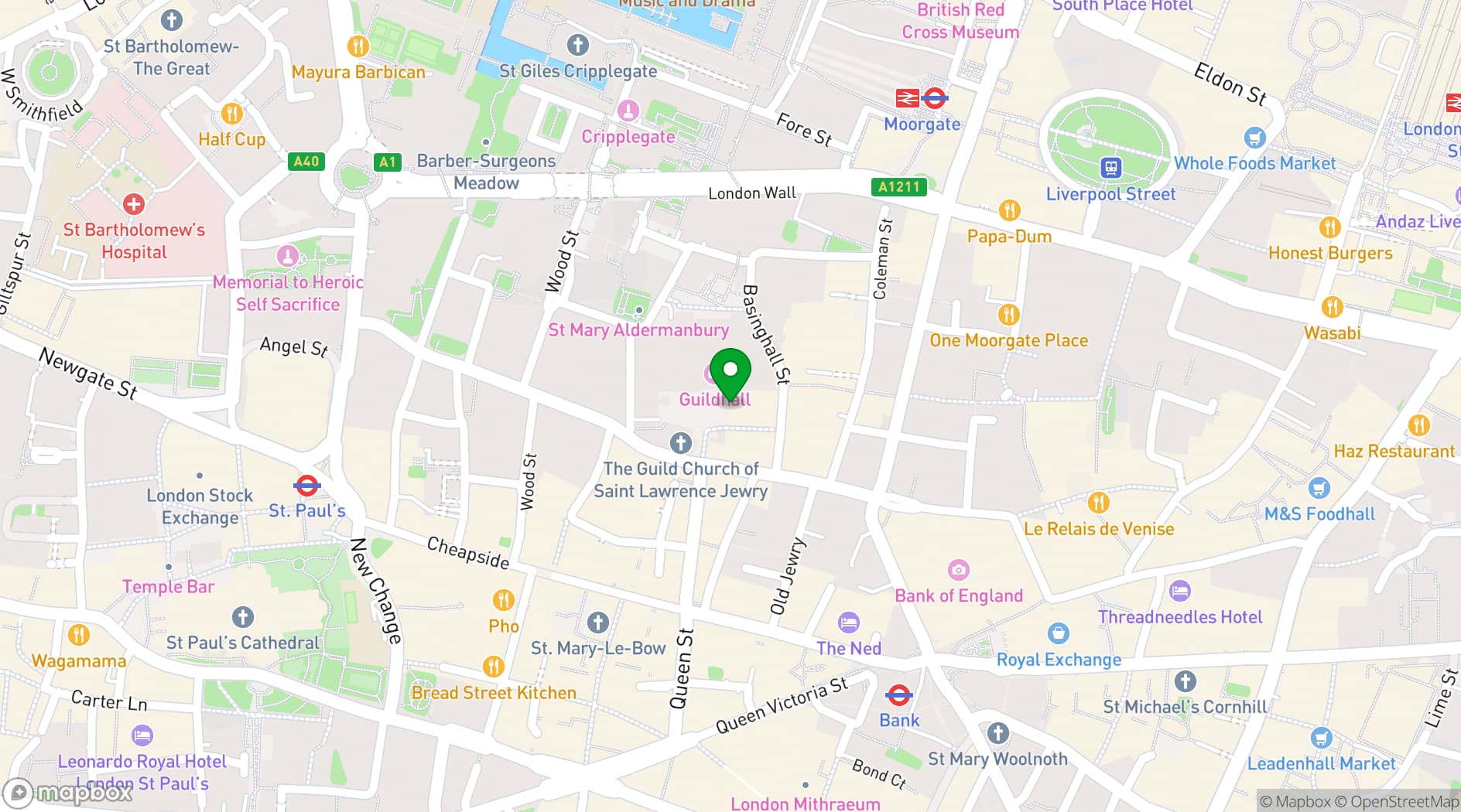 Map showing Guildhall Art Gallery
