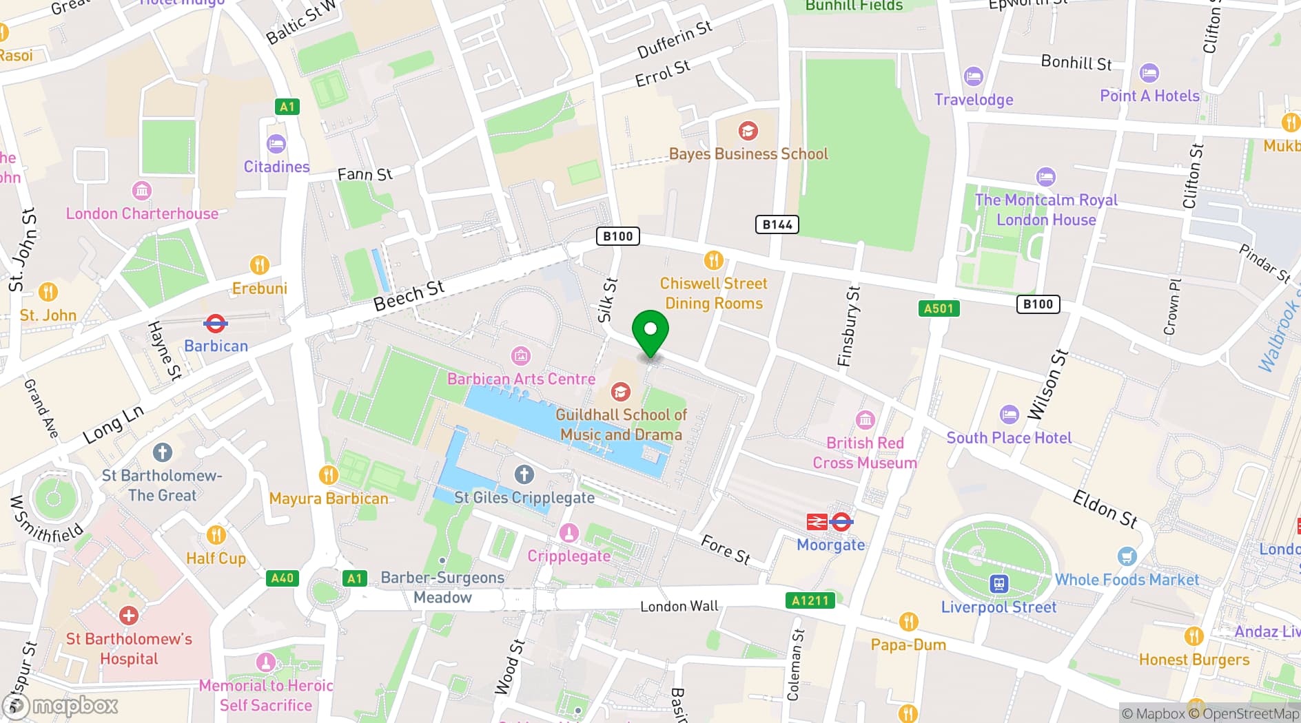 Map showing Guildhall School of Music & Drama