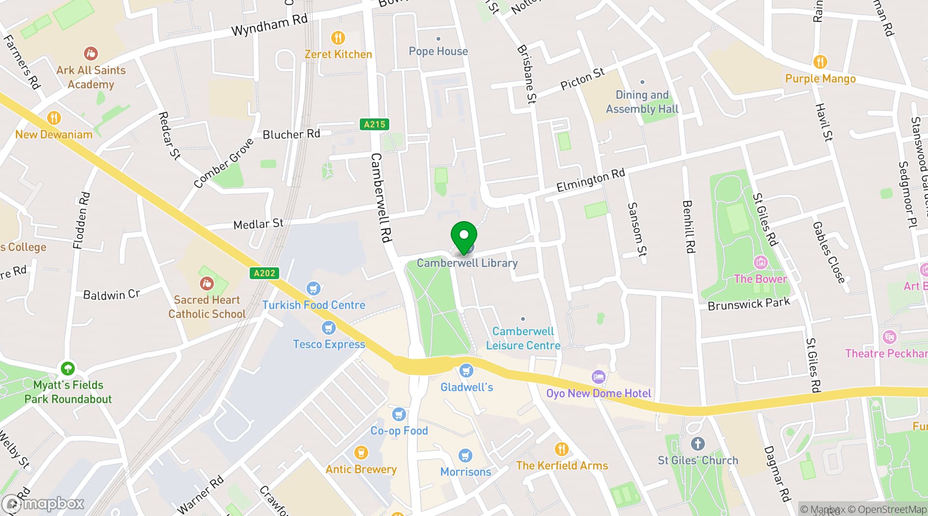 Map showing Camberwell Green Magistrate's court