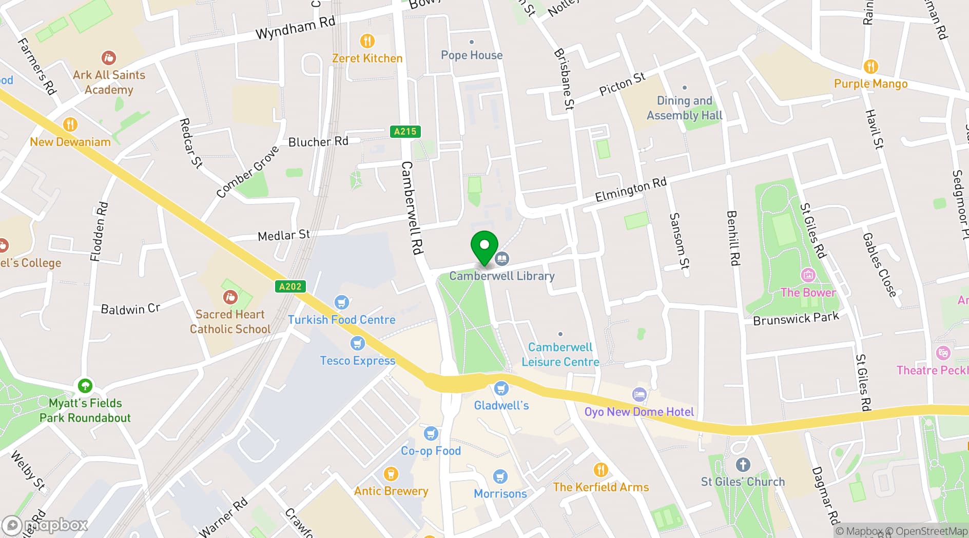 Map showing Camberwell Library