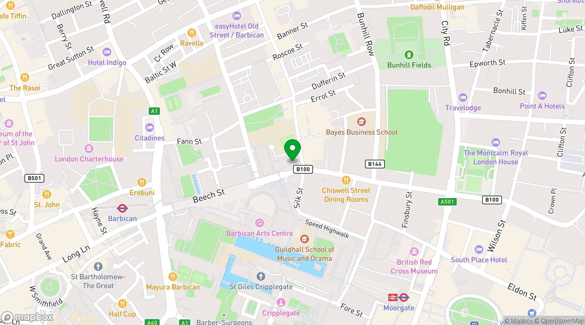 Map showing Cote Brasserie Barbican
