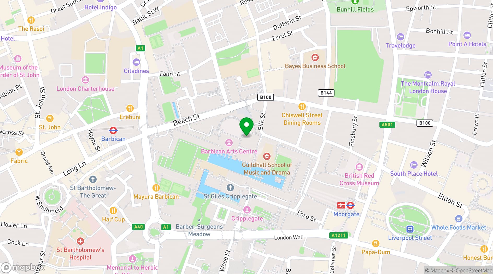 Map showing Barbican Conservatory