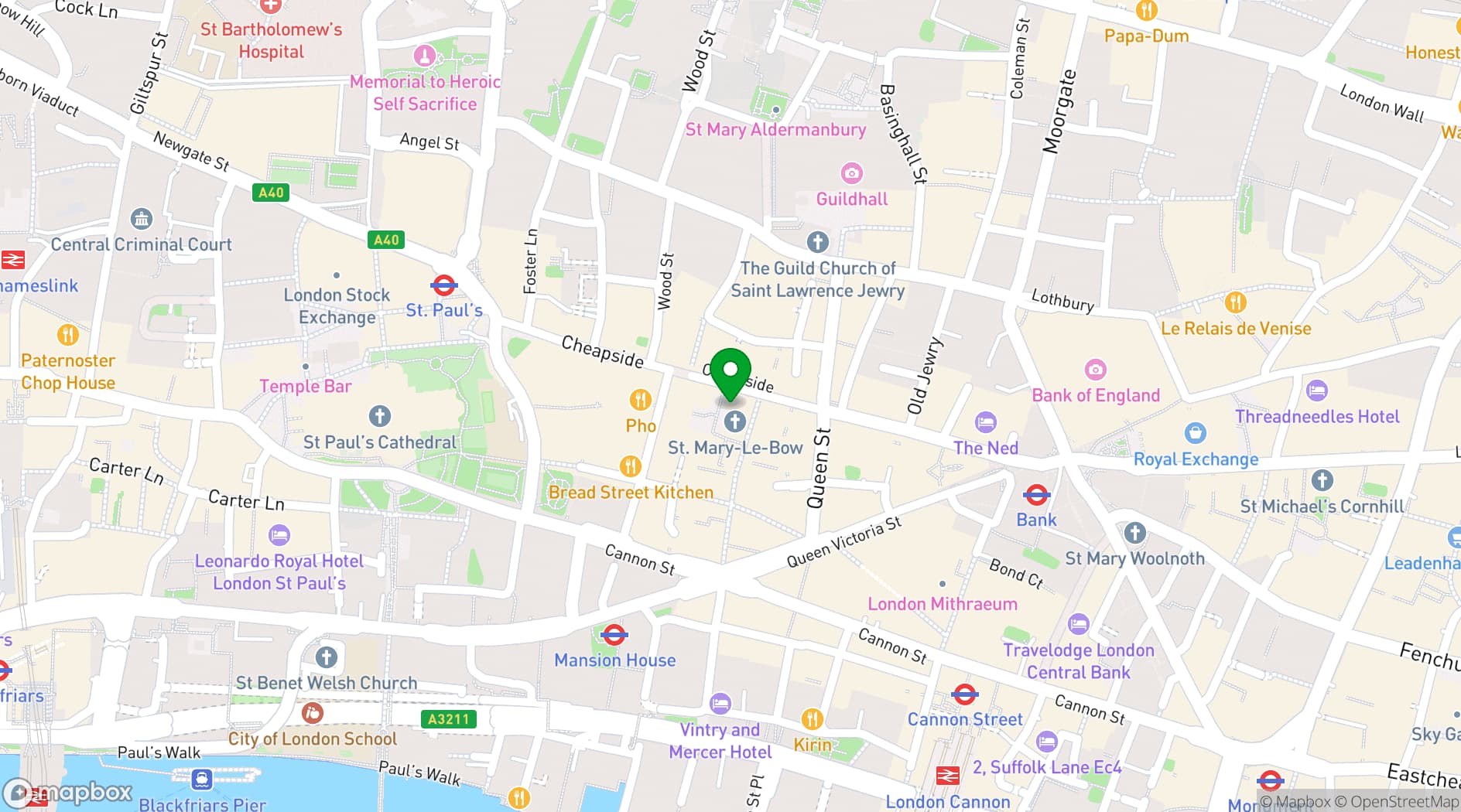 Map showing St Mary-le-Bow
