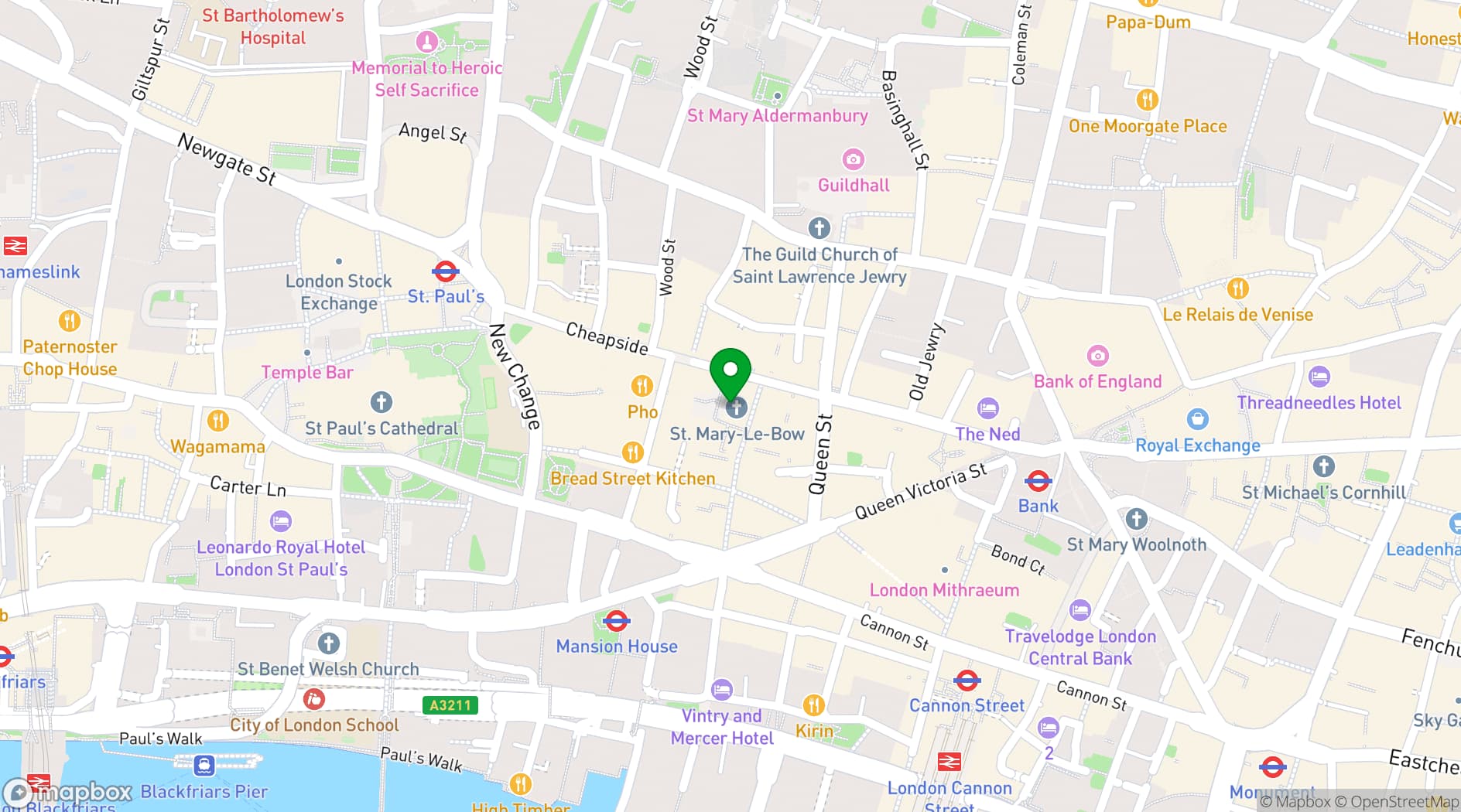 Map showing St Mary-le-Bow