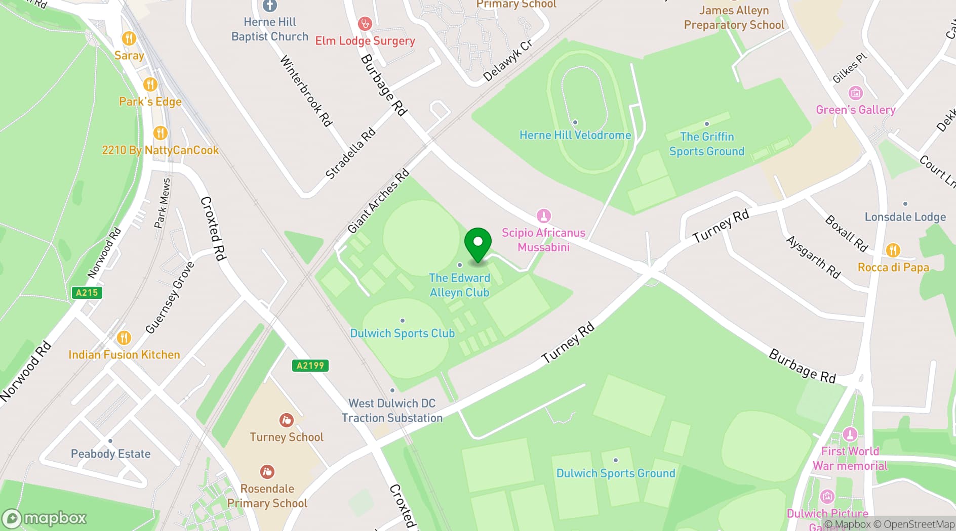 Map showing Edward Alleyn Clubhouse