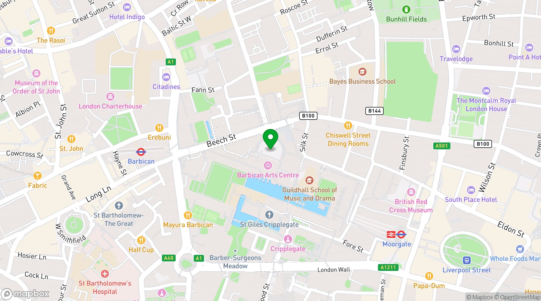 Map showing Barbican Meeting Rooms