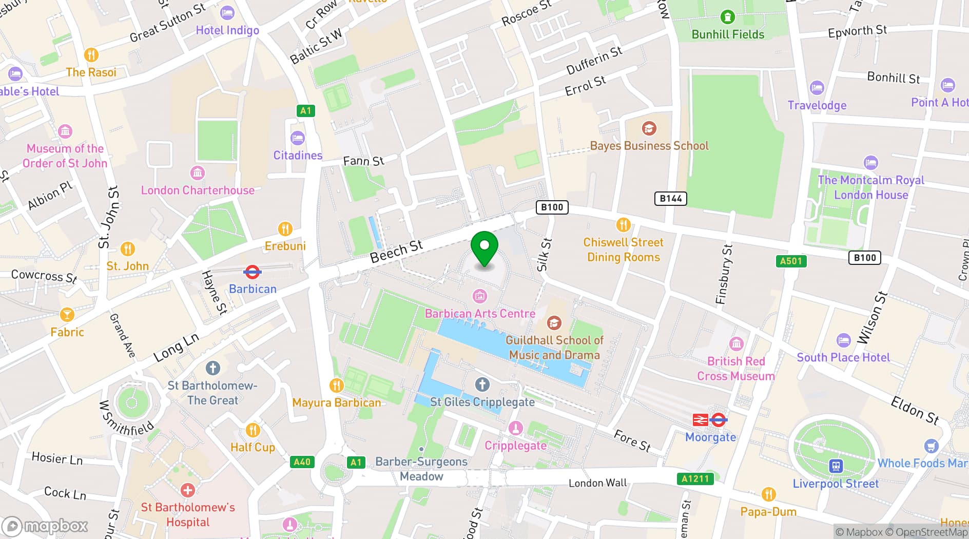 Map showing Barbican Brasserie by Searcys