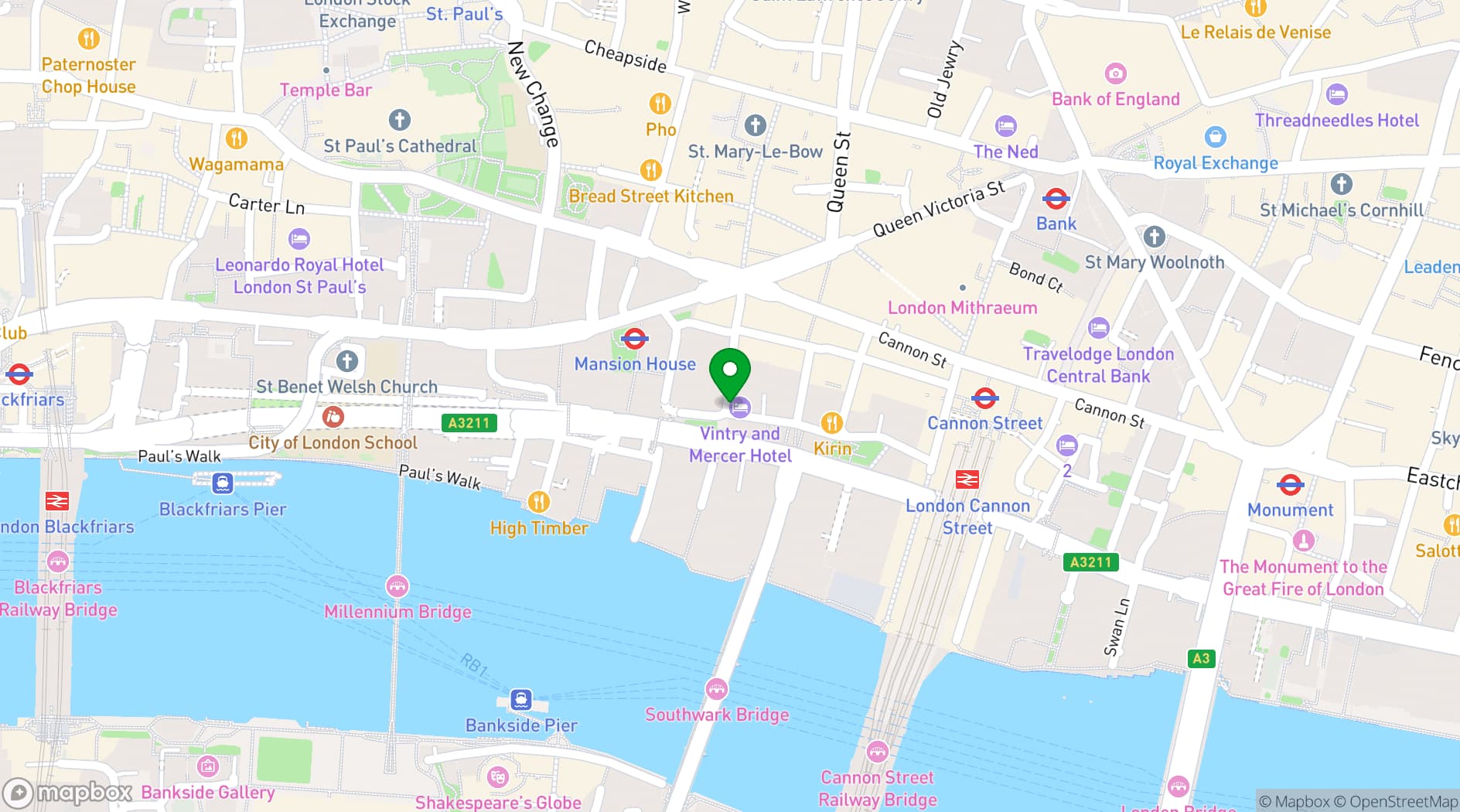 Map showing Vintry and Mercer Hotel 