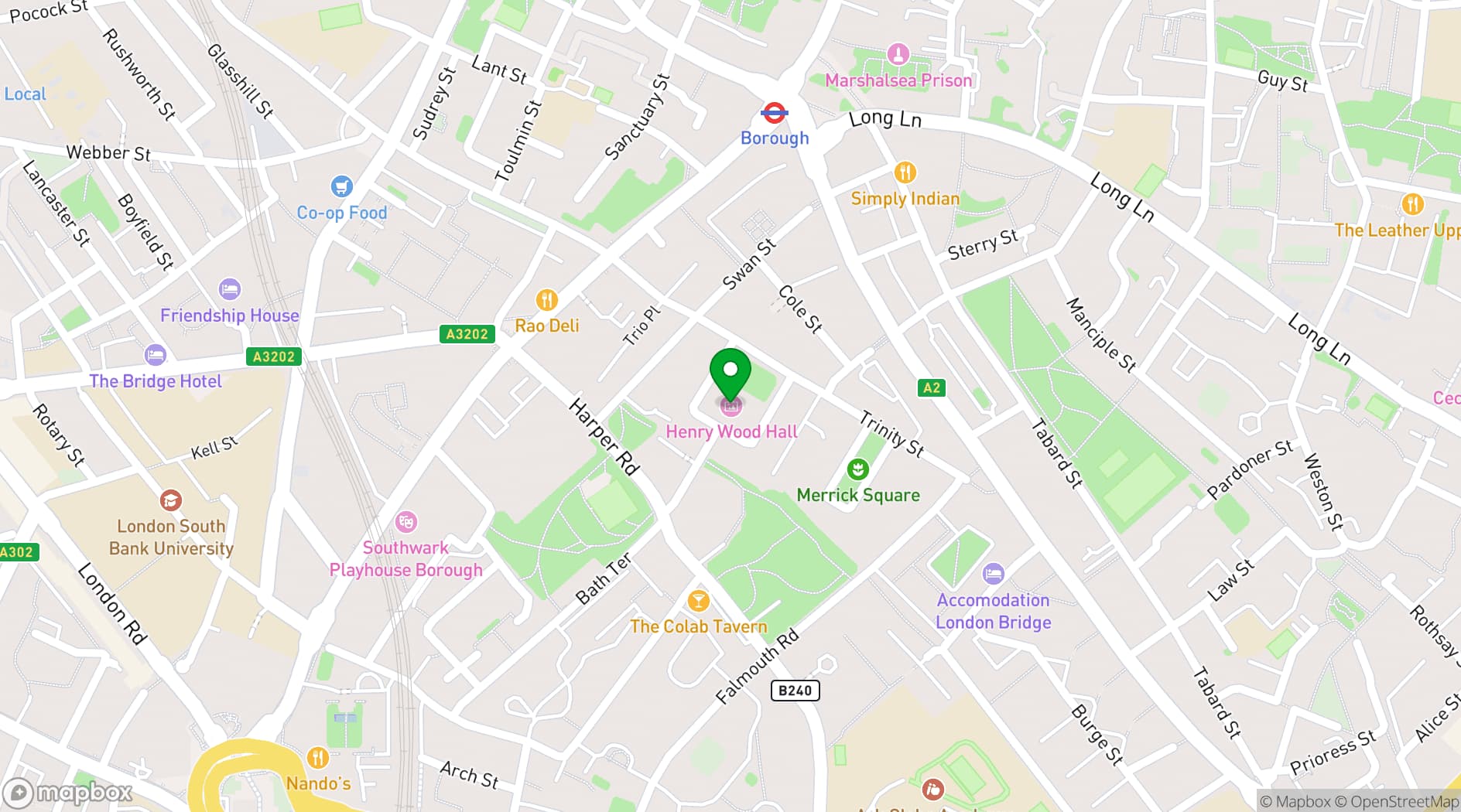 Map showing Henry Wood Hall