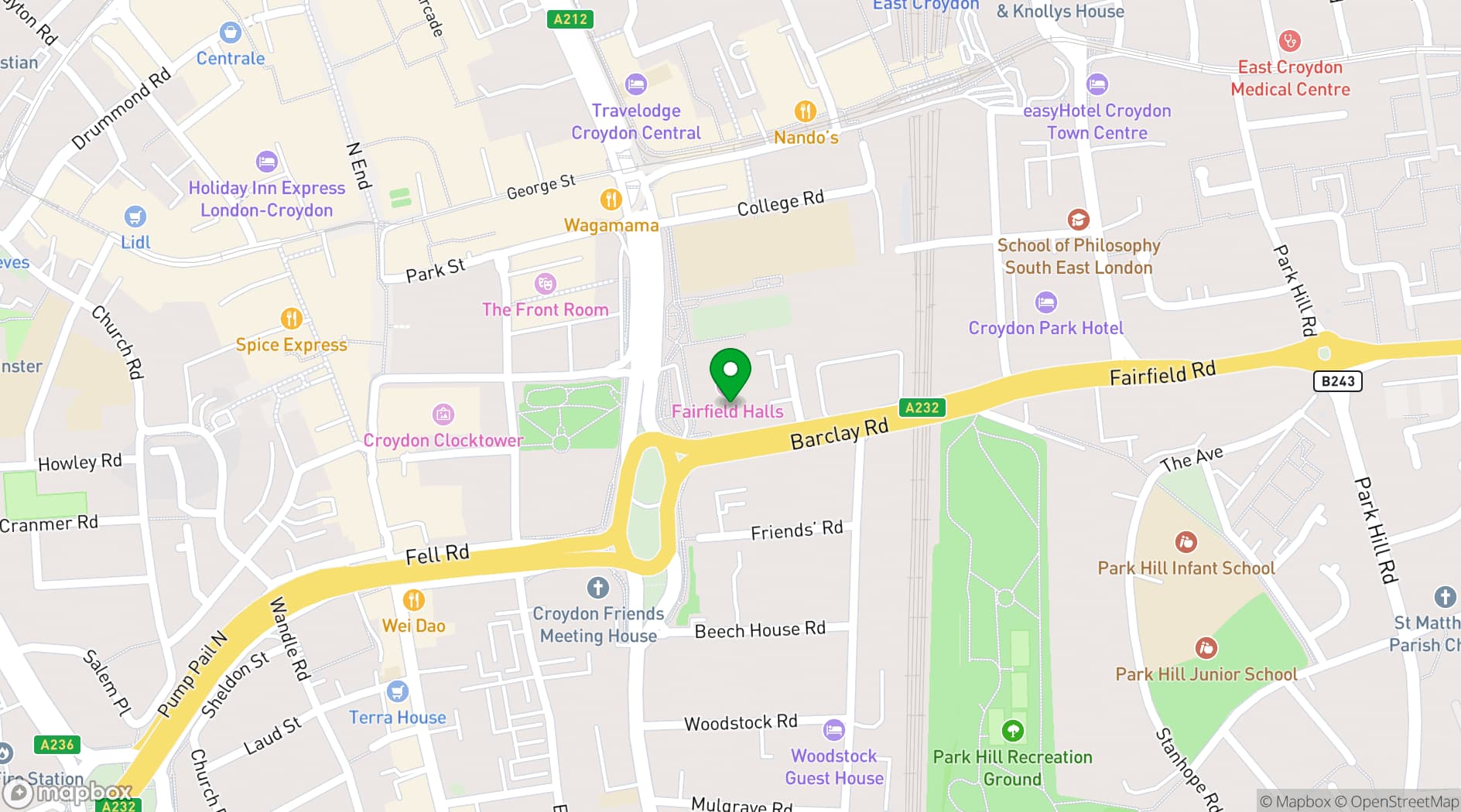 Map showing Fairfield Halls