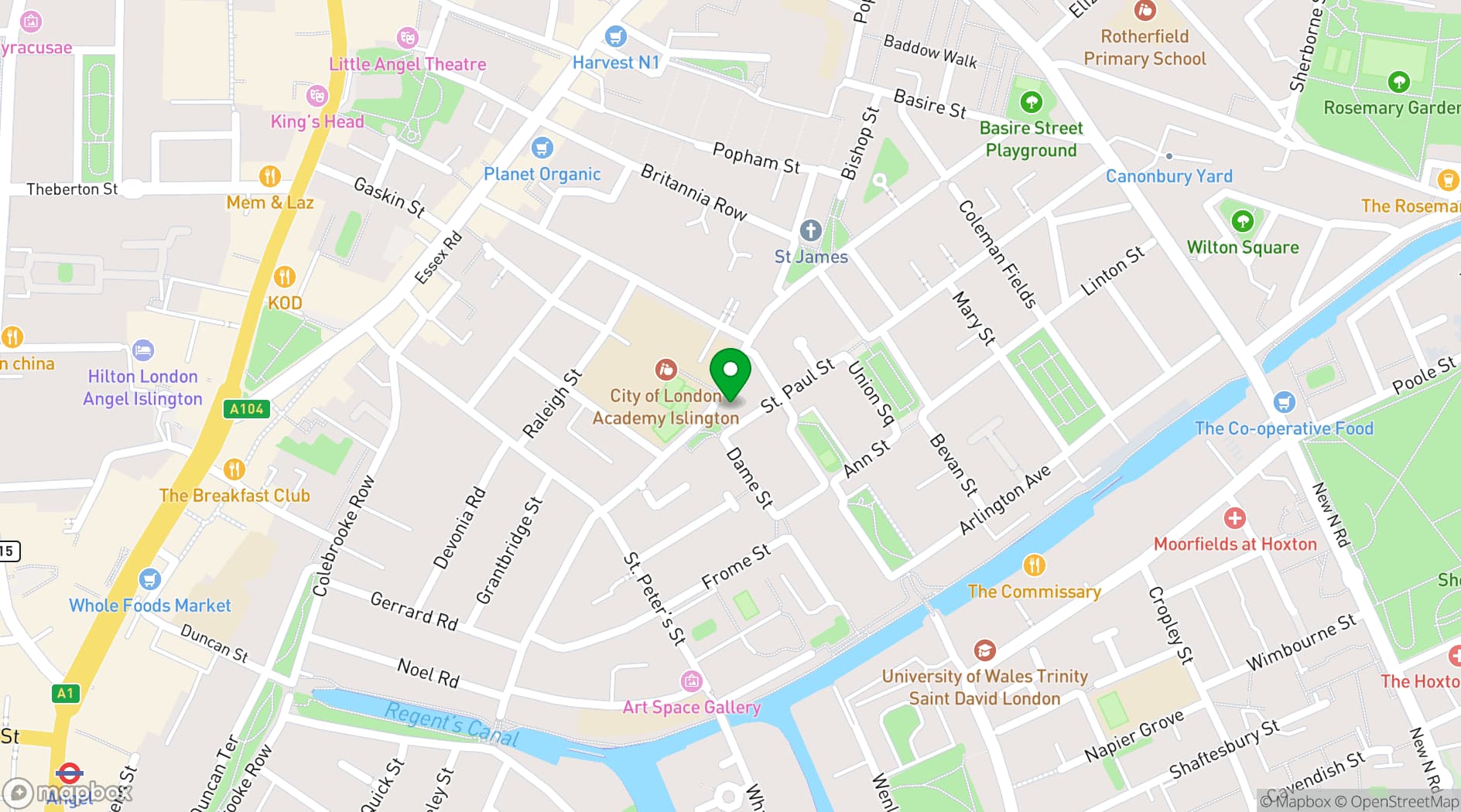 Map showing Brighter Spaces Islington