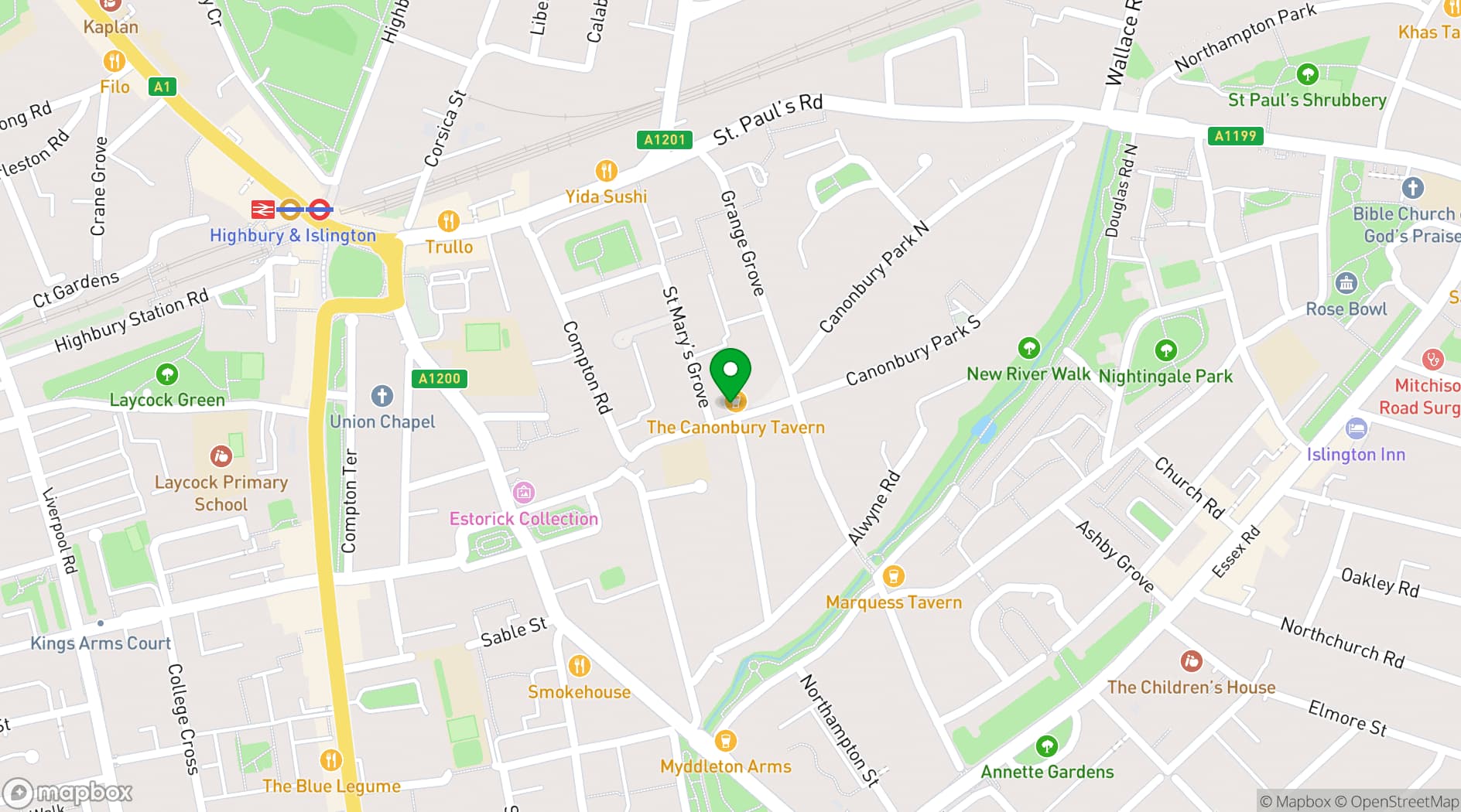Map showing Canonbury Tavern