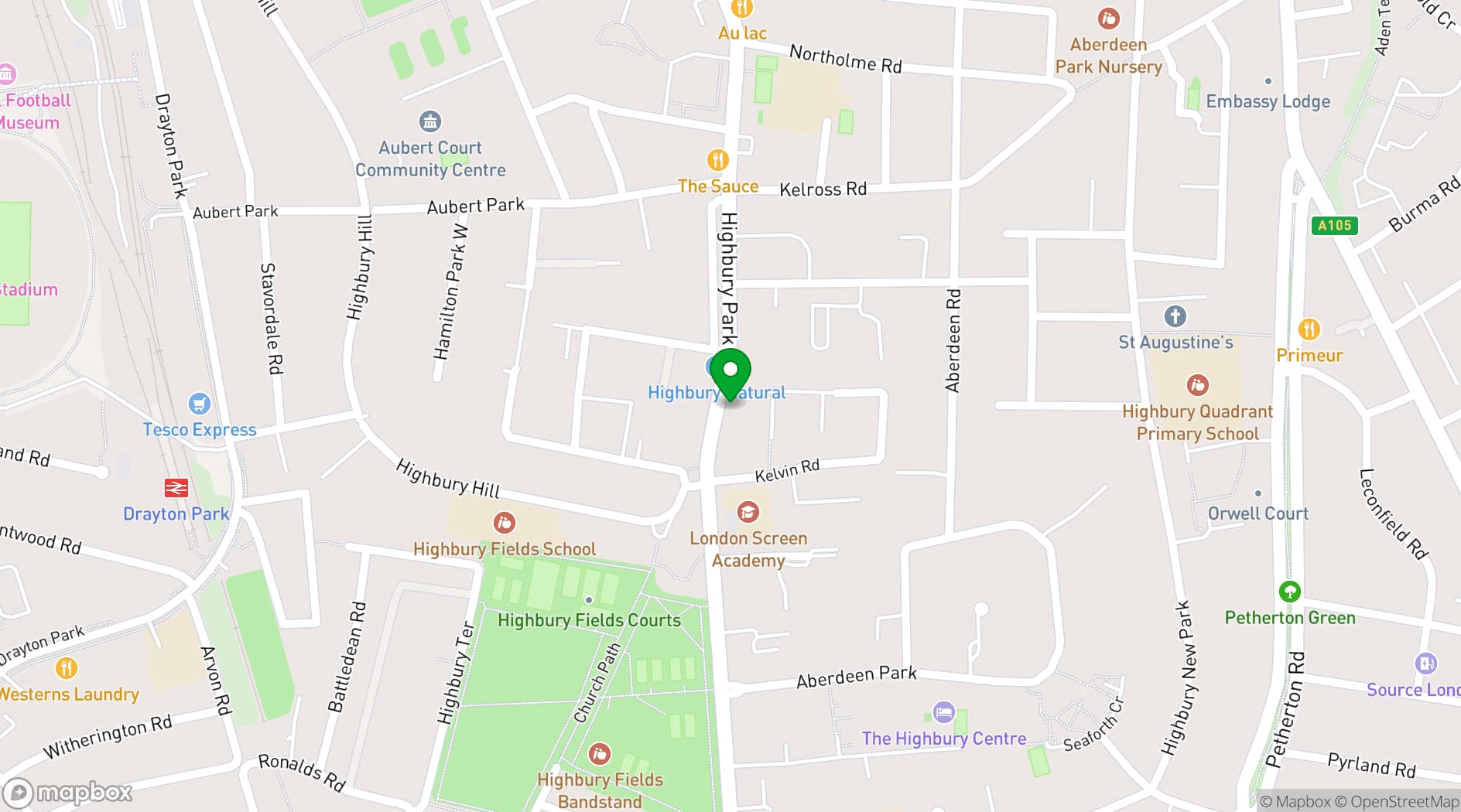 Map showing The Highbury Barn Tavern