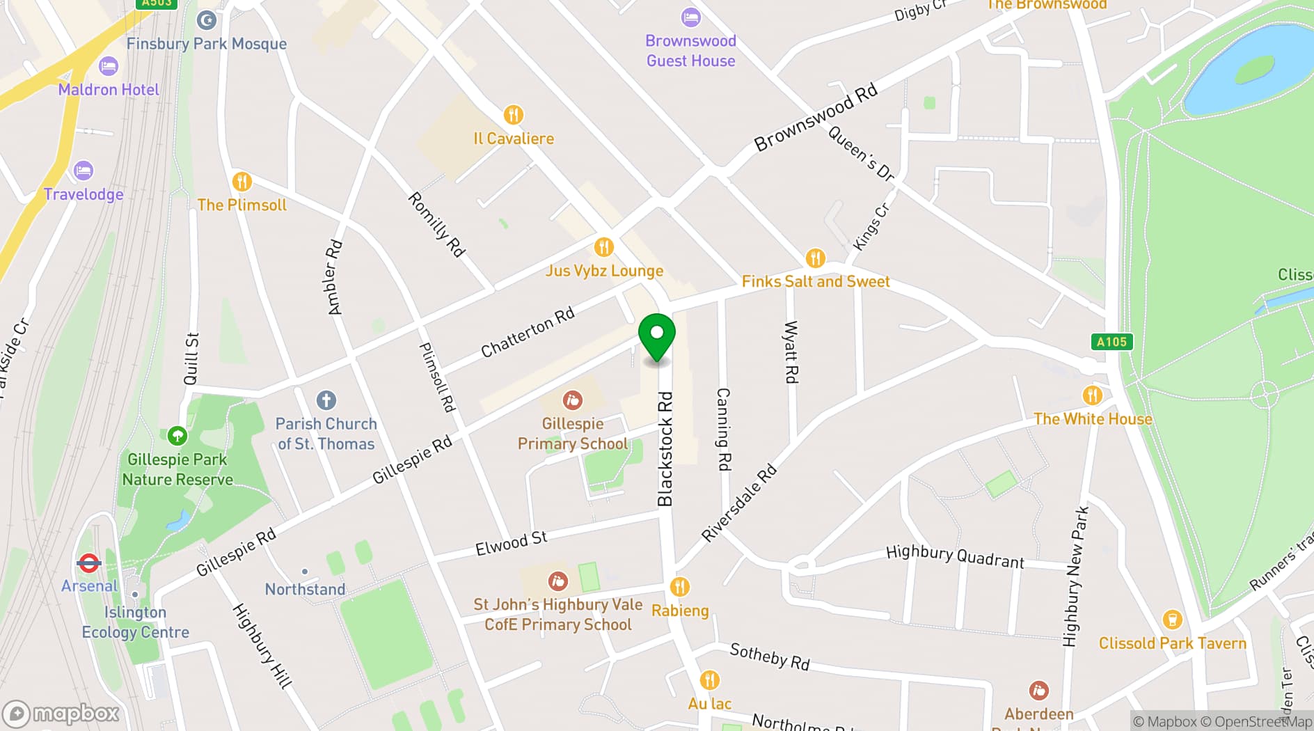 Map showing BookBar Islington