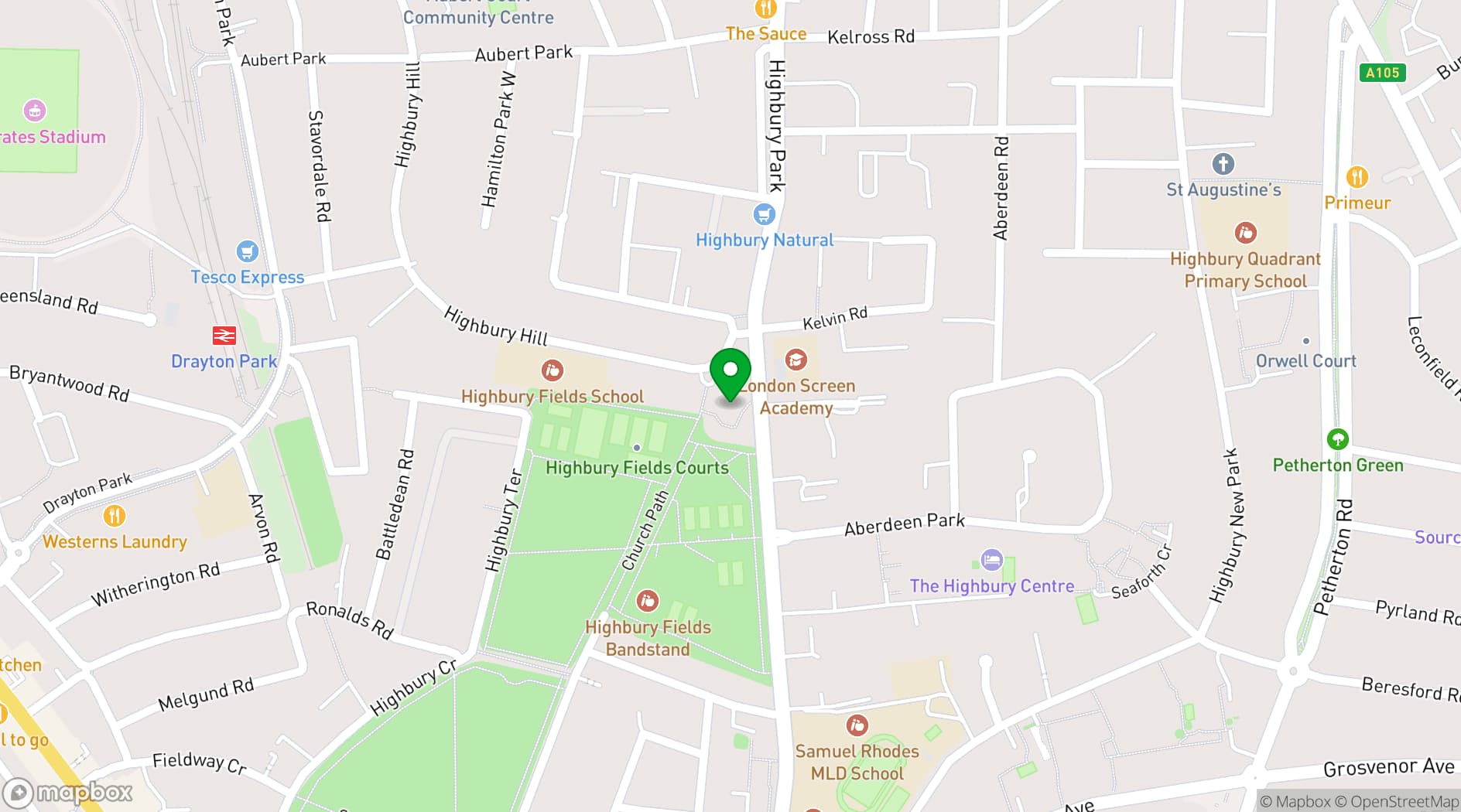 Map showing Christ Church Highbury