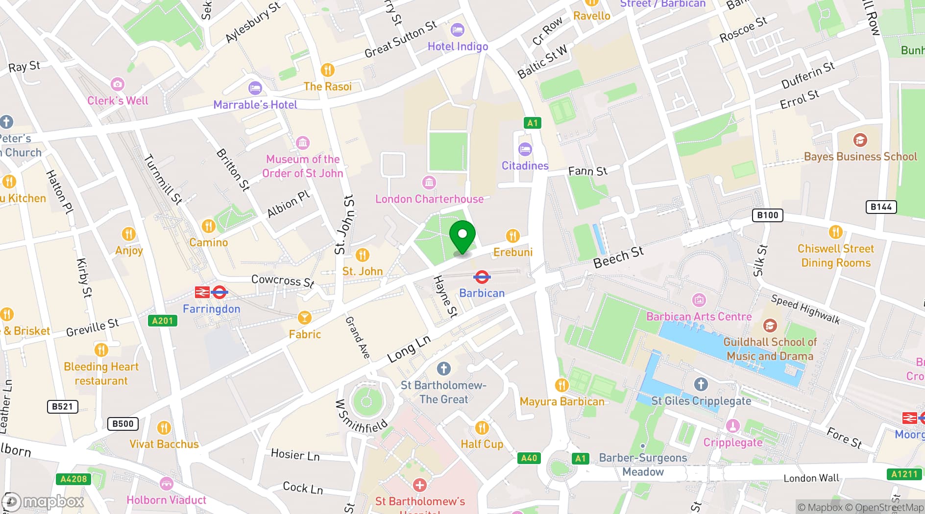 Map showing Charterhouse Square