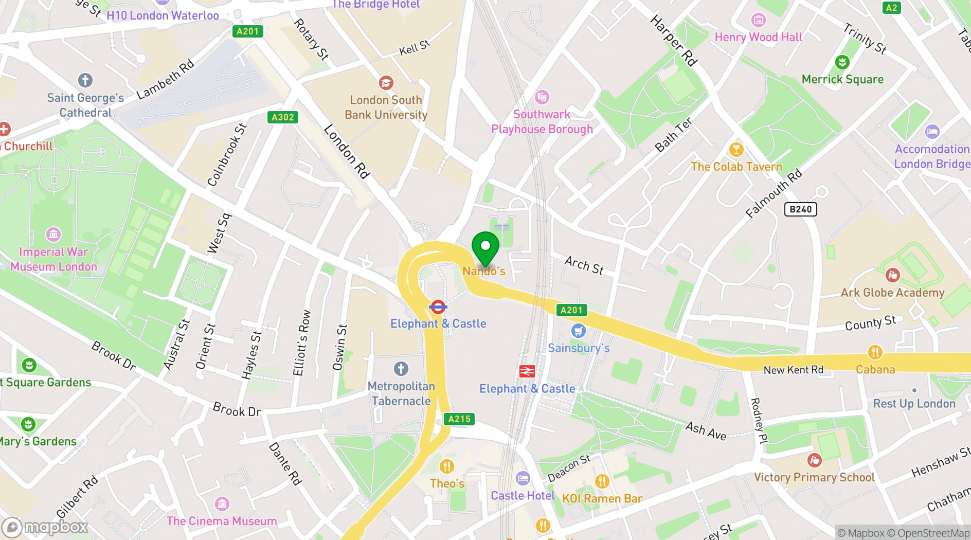 Map showing The Elephant & Castle Pub