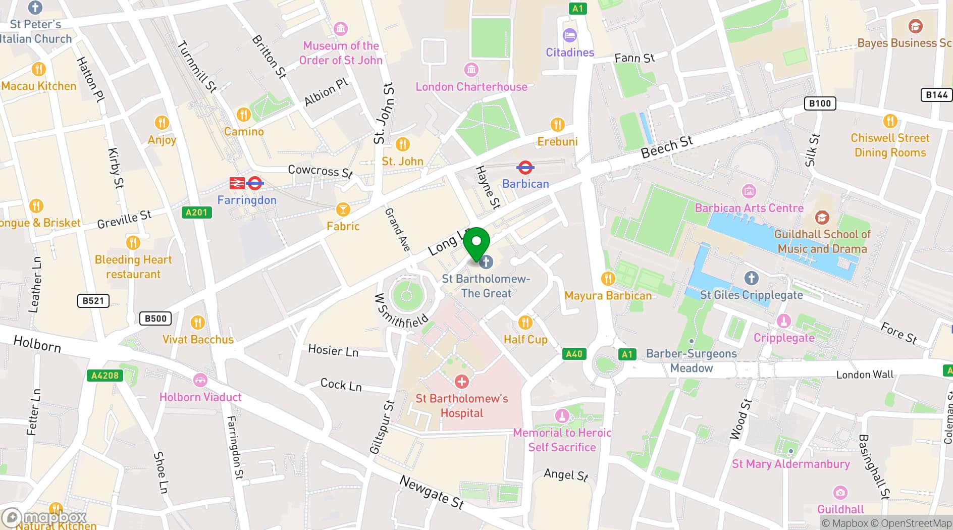 Map showing St Bartholomew the Great