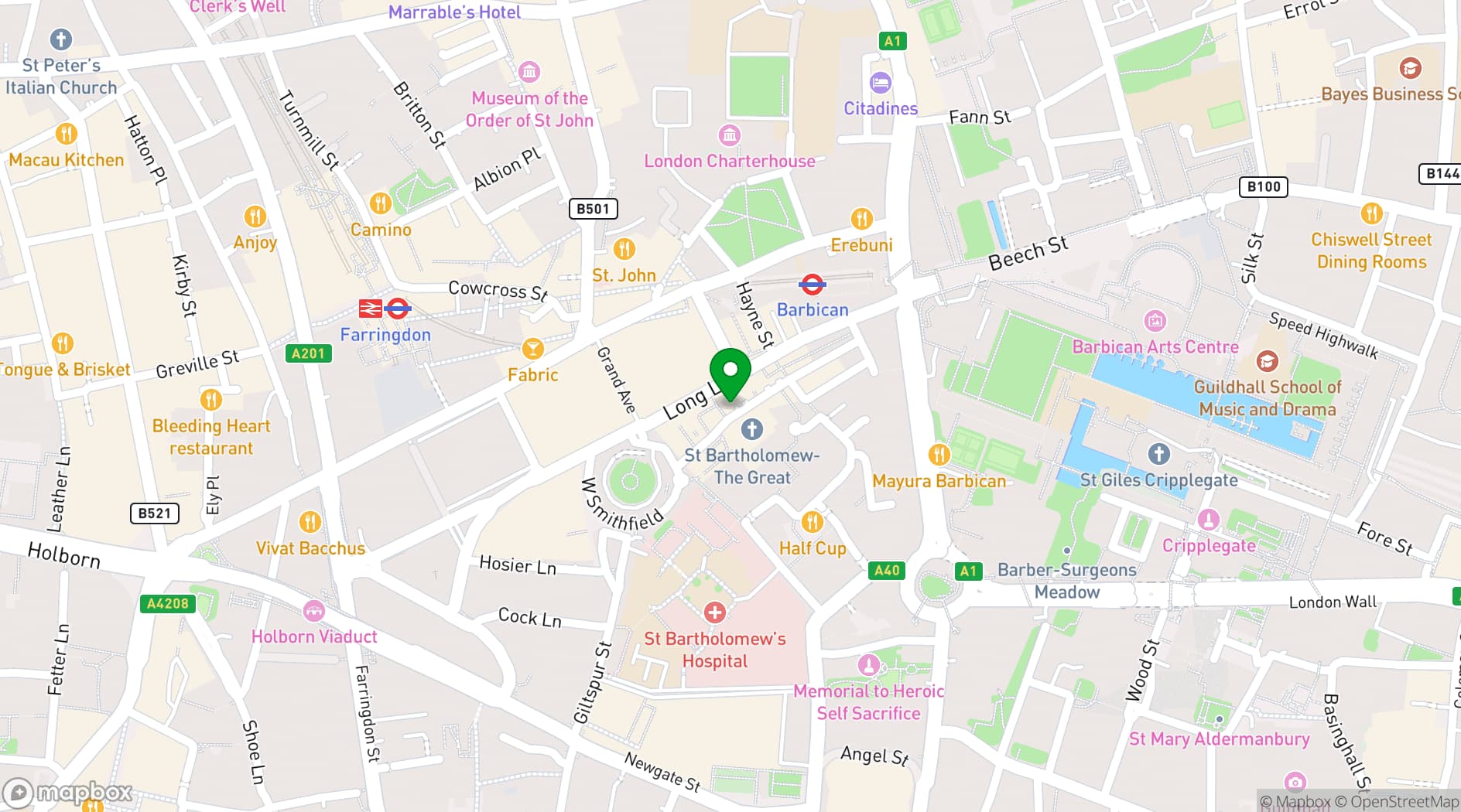 Map showing Founders' Hall