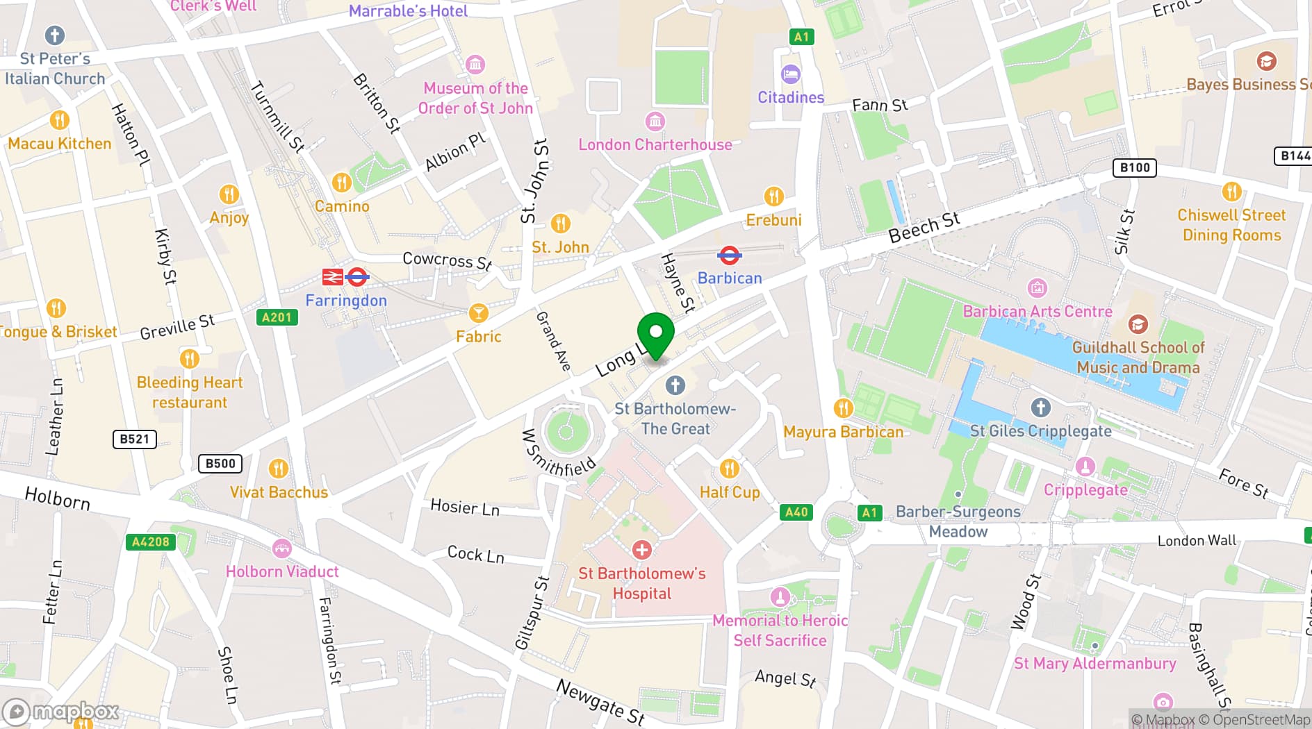 Map showing Founders’ Hall