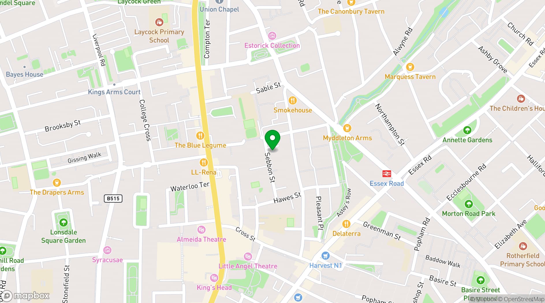 Map showing Little Angel Studios 