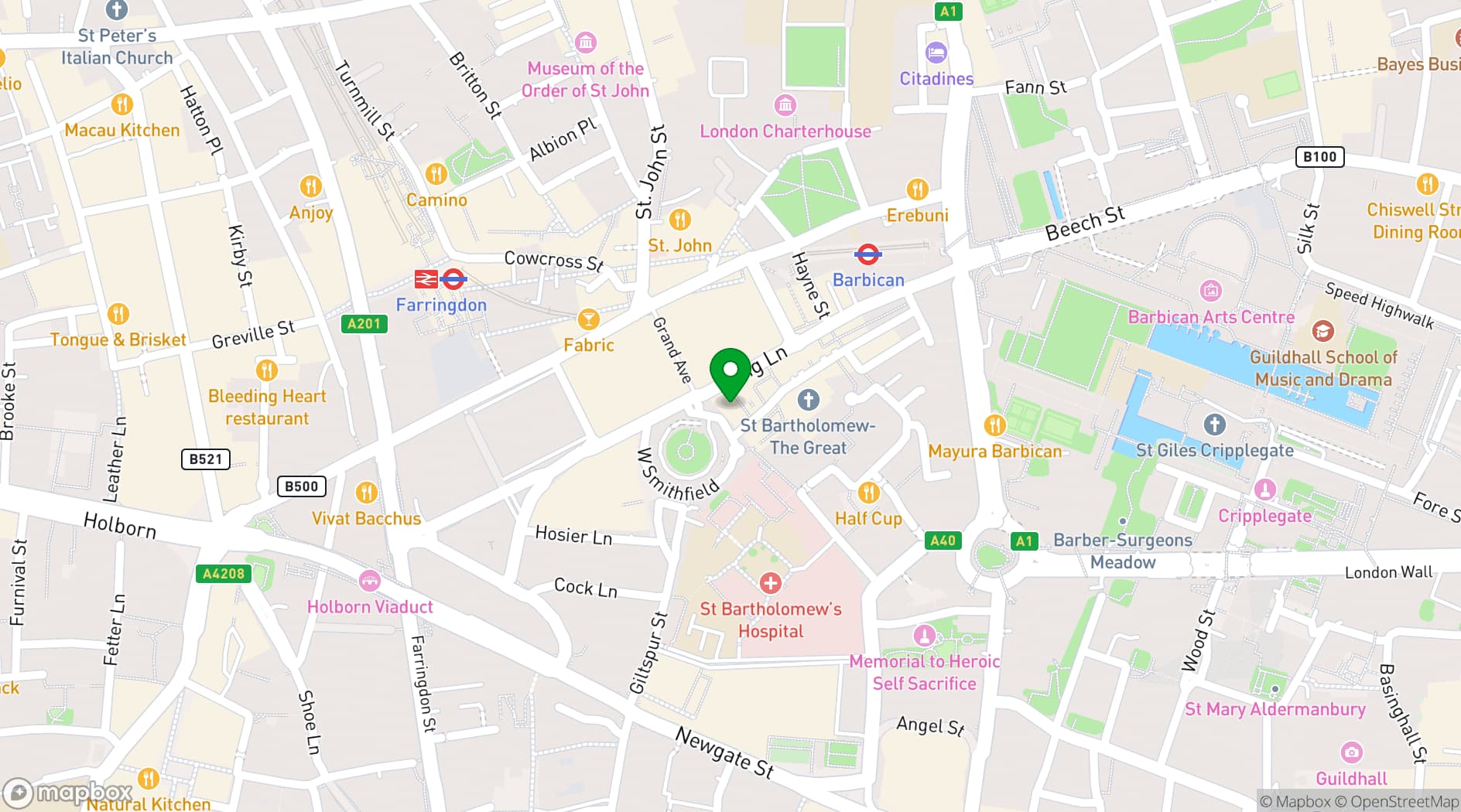 Map showing The Distillers Smithfield Market