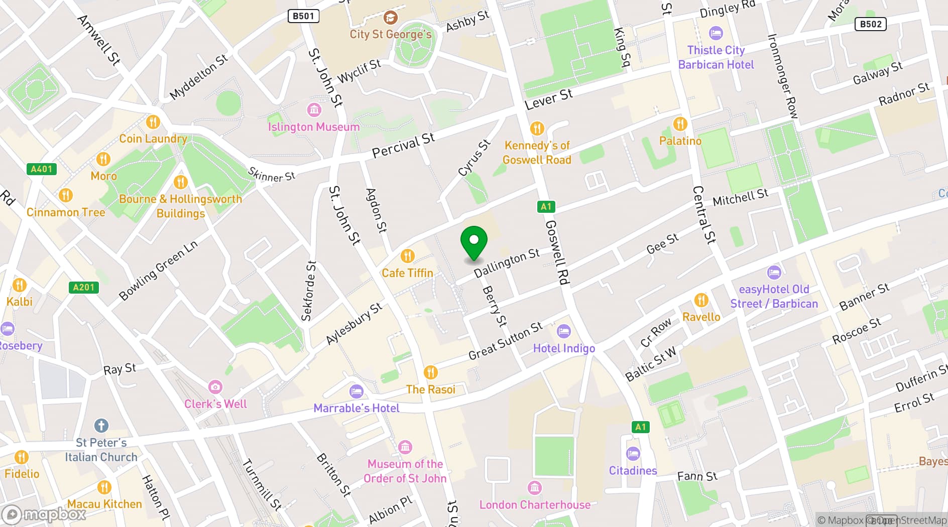 Map showing FORA- Clerkenwell, Dallington St, Gallery on 5