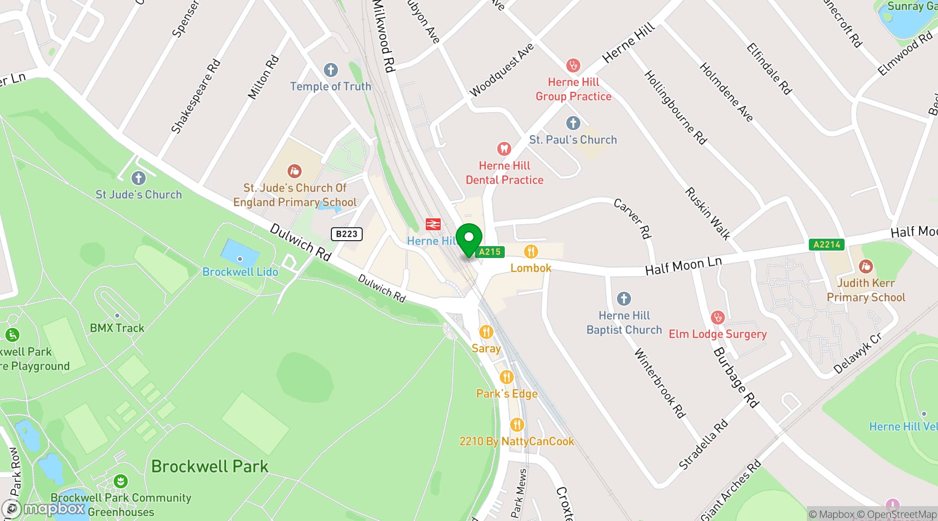 Map showing Arch Cafe, Herne Hill  
