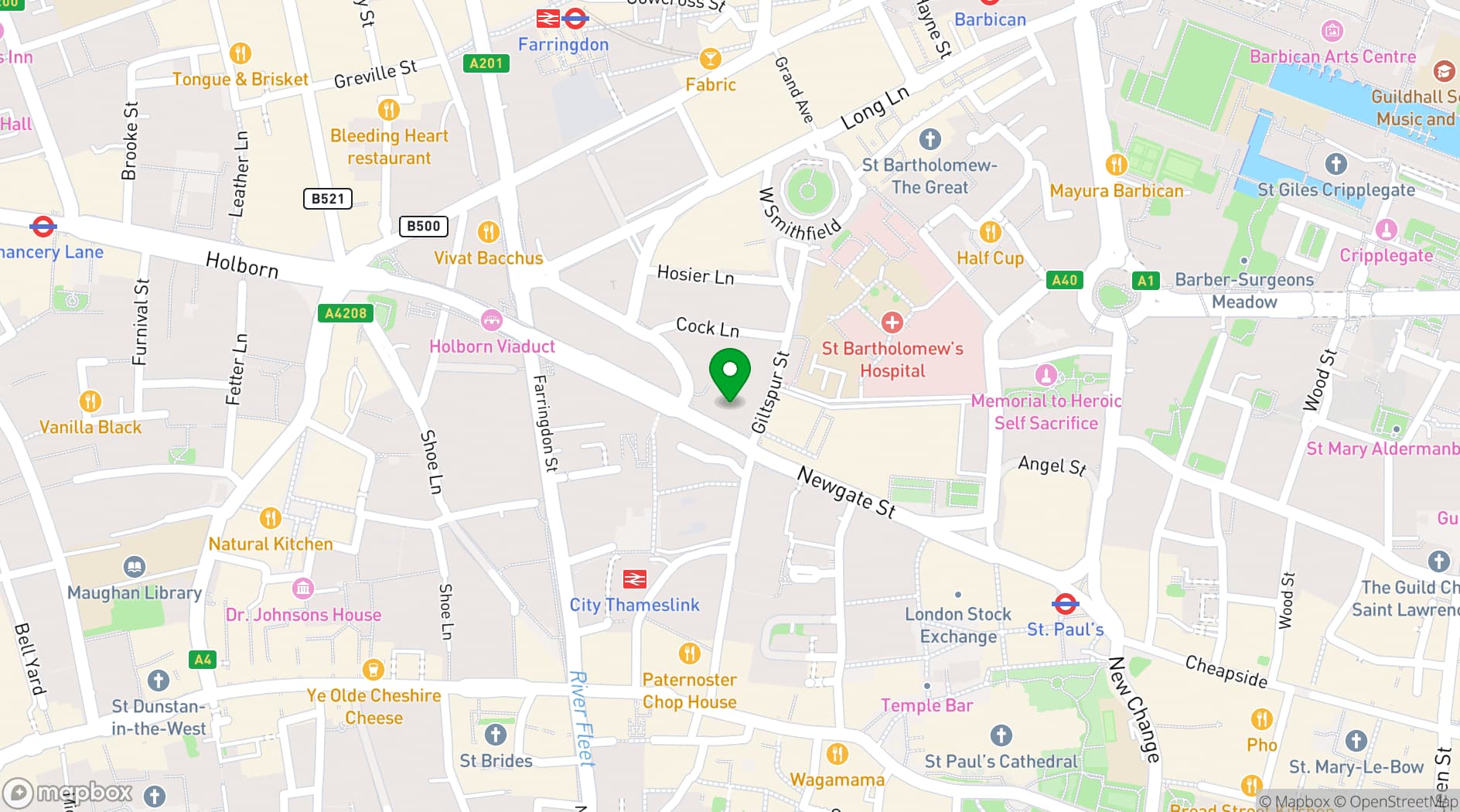 Map showing Holy Sepulchre London