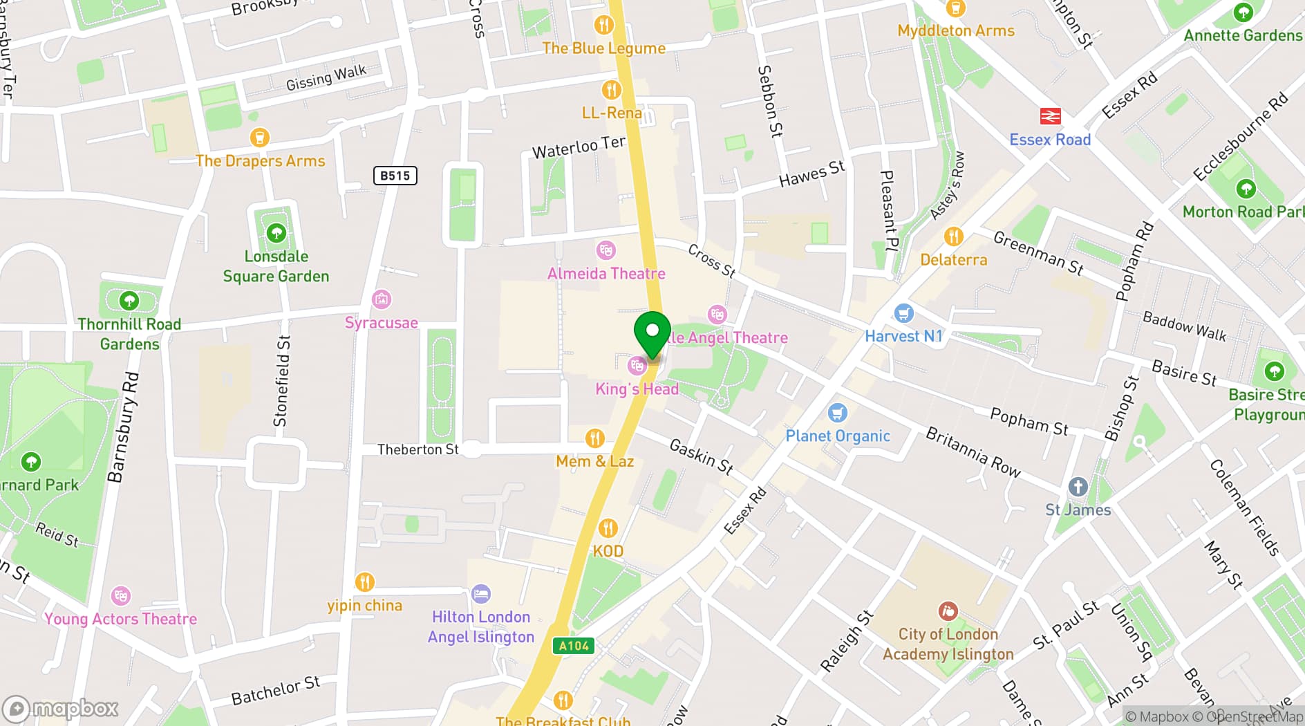 Map showing King's Head Theatre
