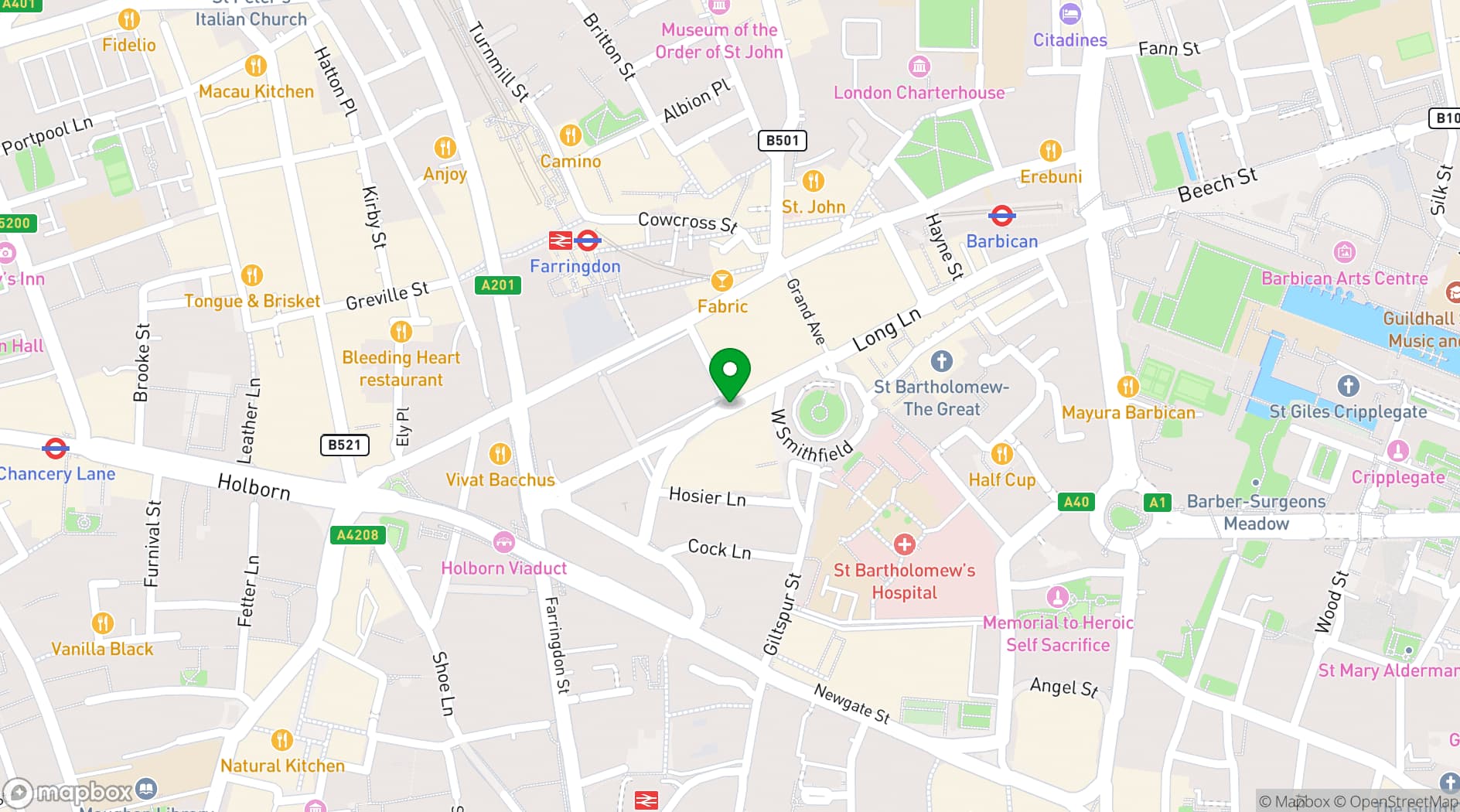 Map showing CCT Venues - Smithfield (City of London)