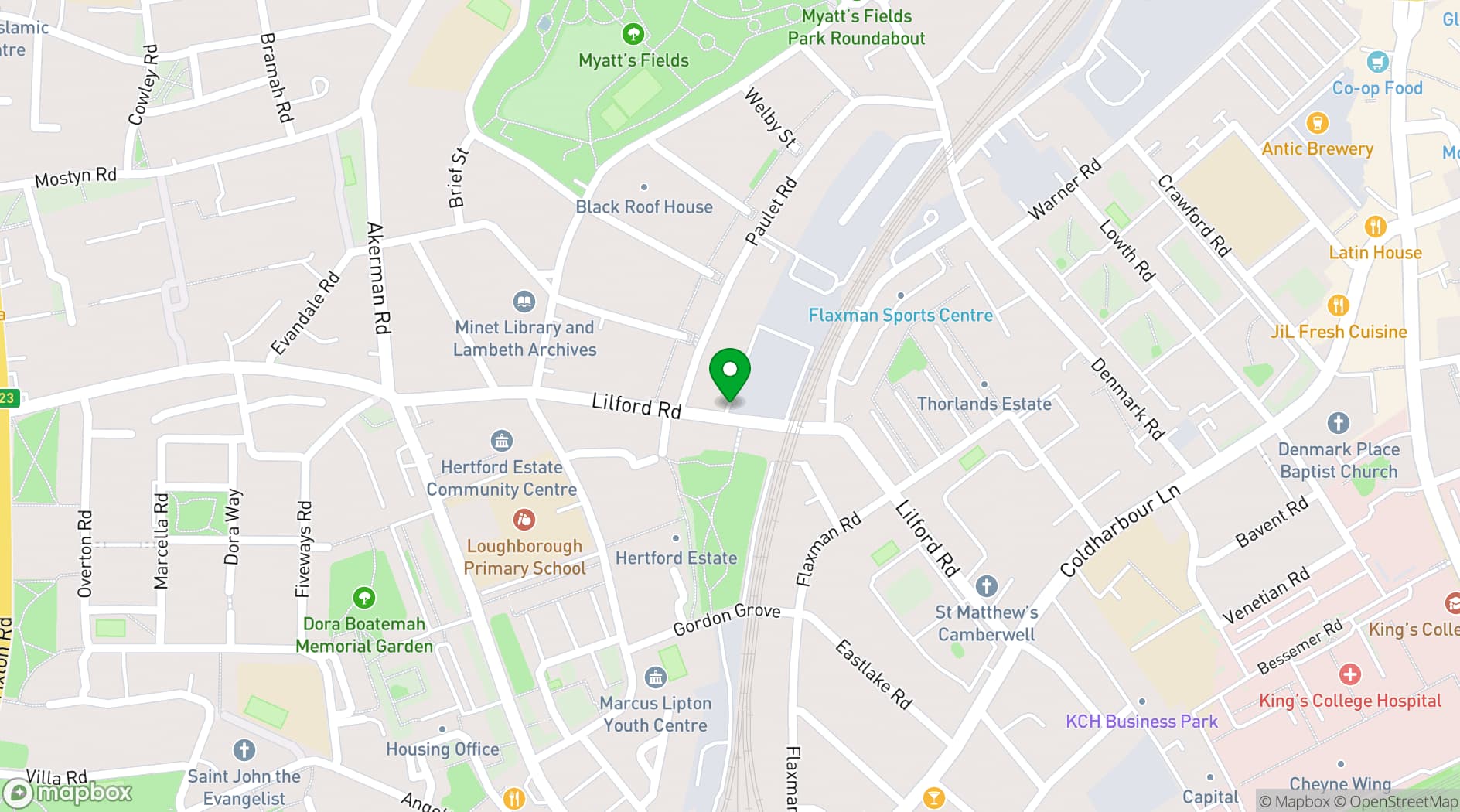 Map showing Potter's House Church Brixton