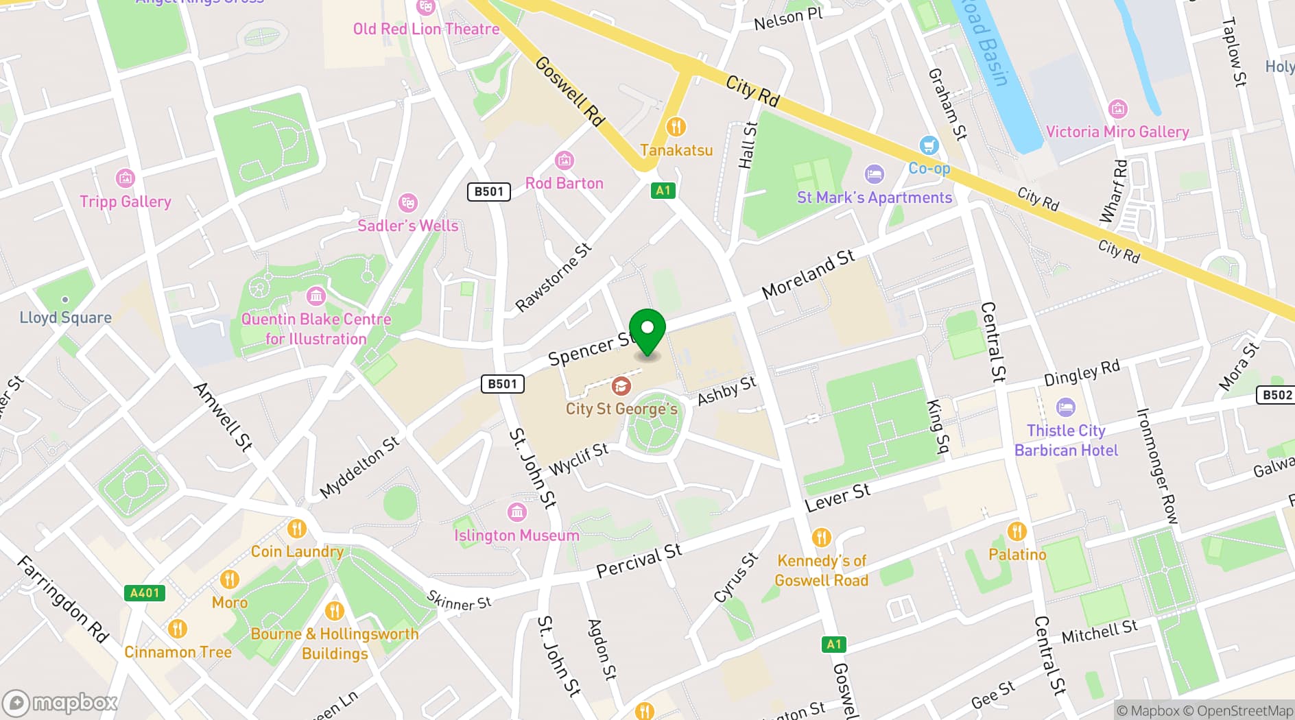 Map showing City St George's, University of London