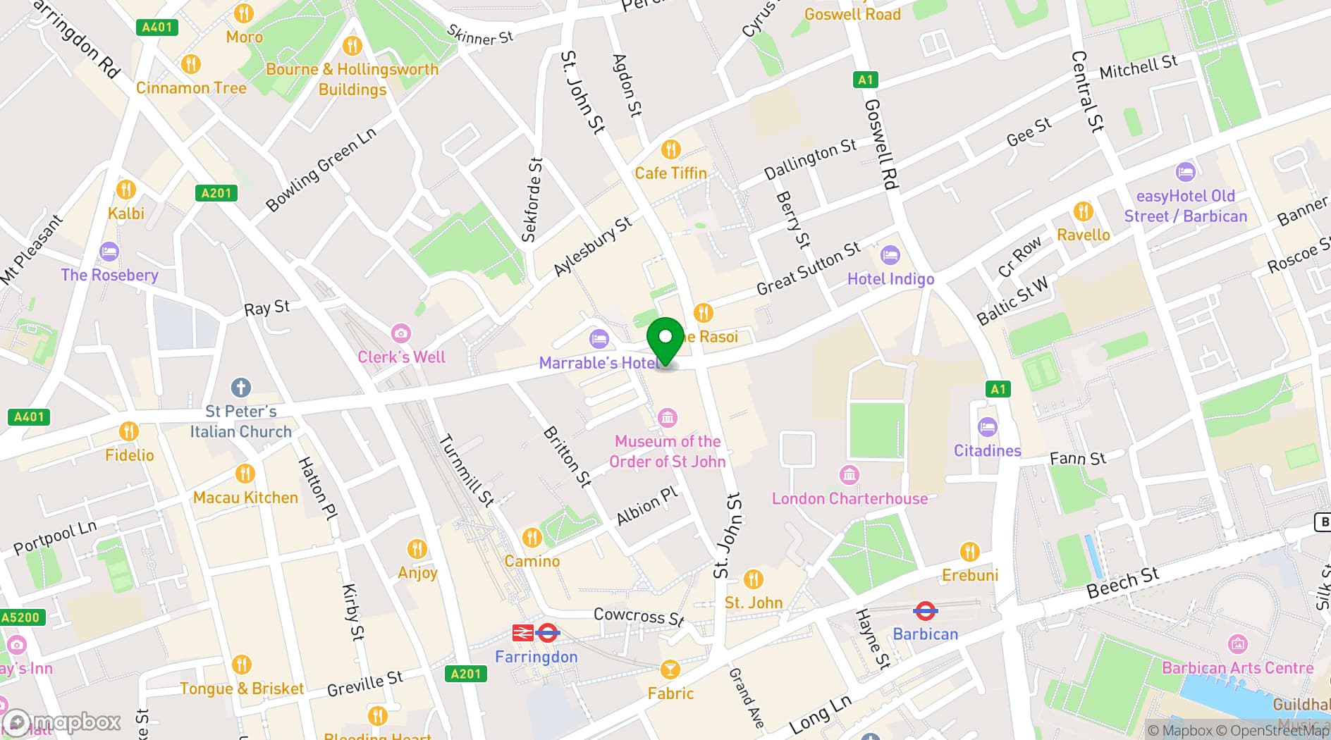 Map showing Clerkenwell Road