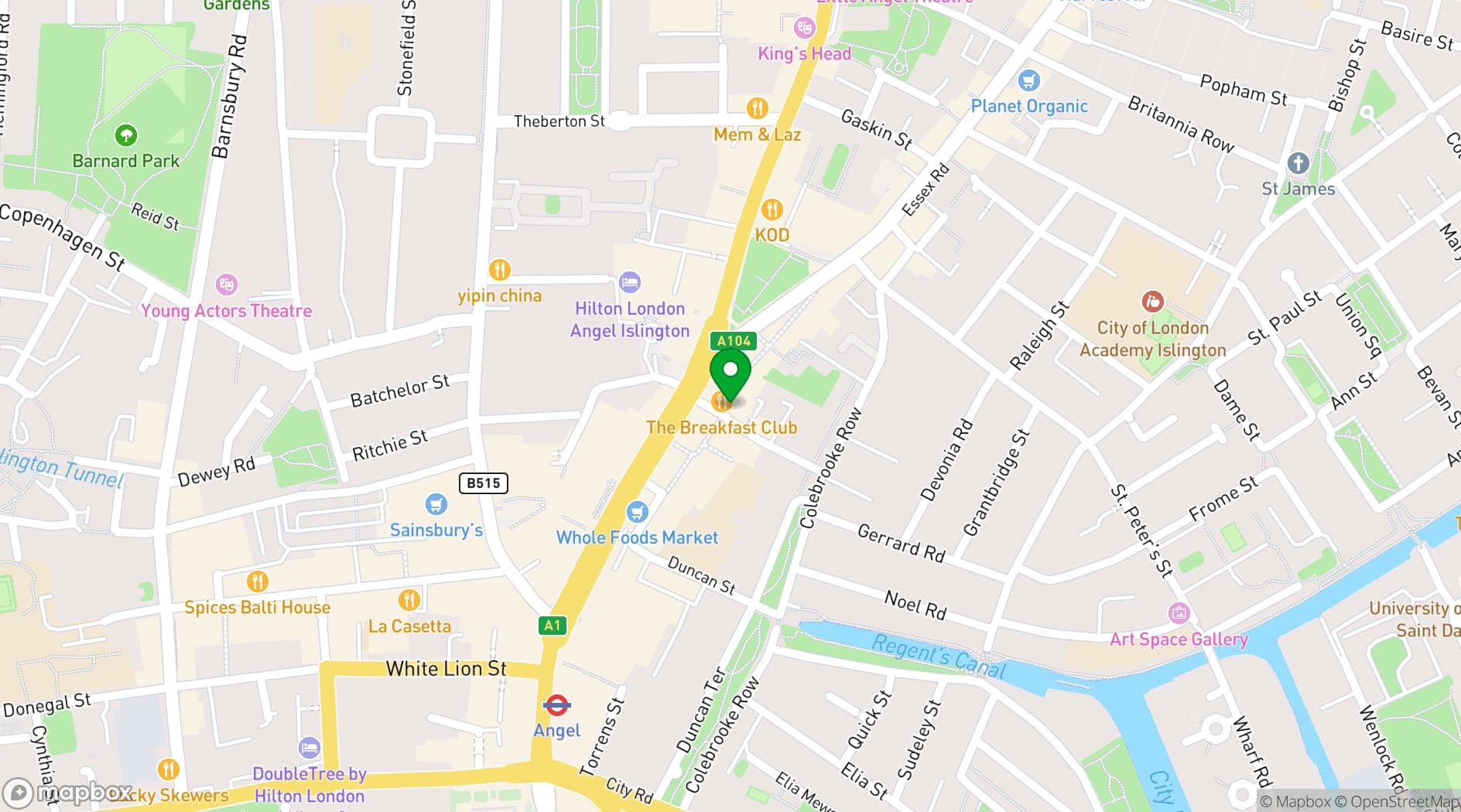 Map showing The Breakfast Club Angel