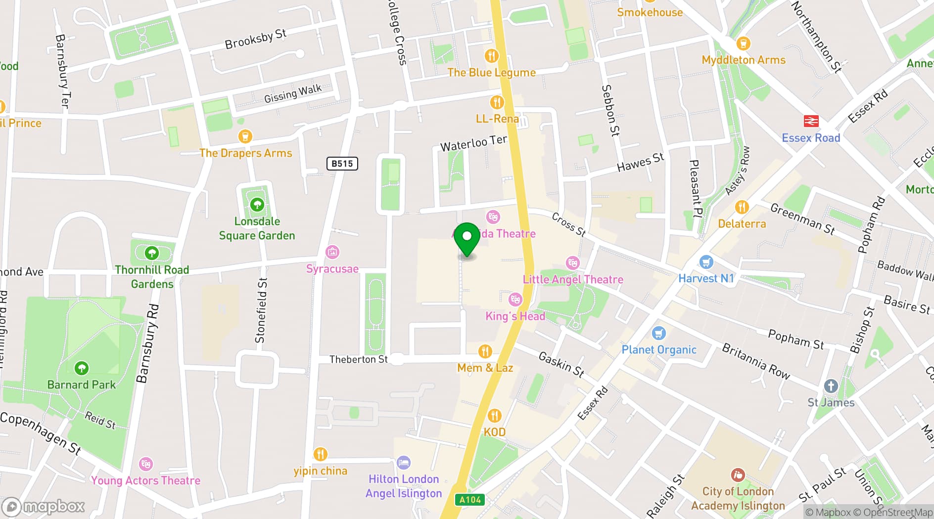 Map showing ODEON LUXE & DINE Islington
