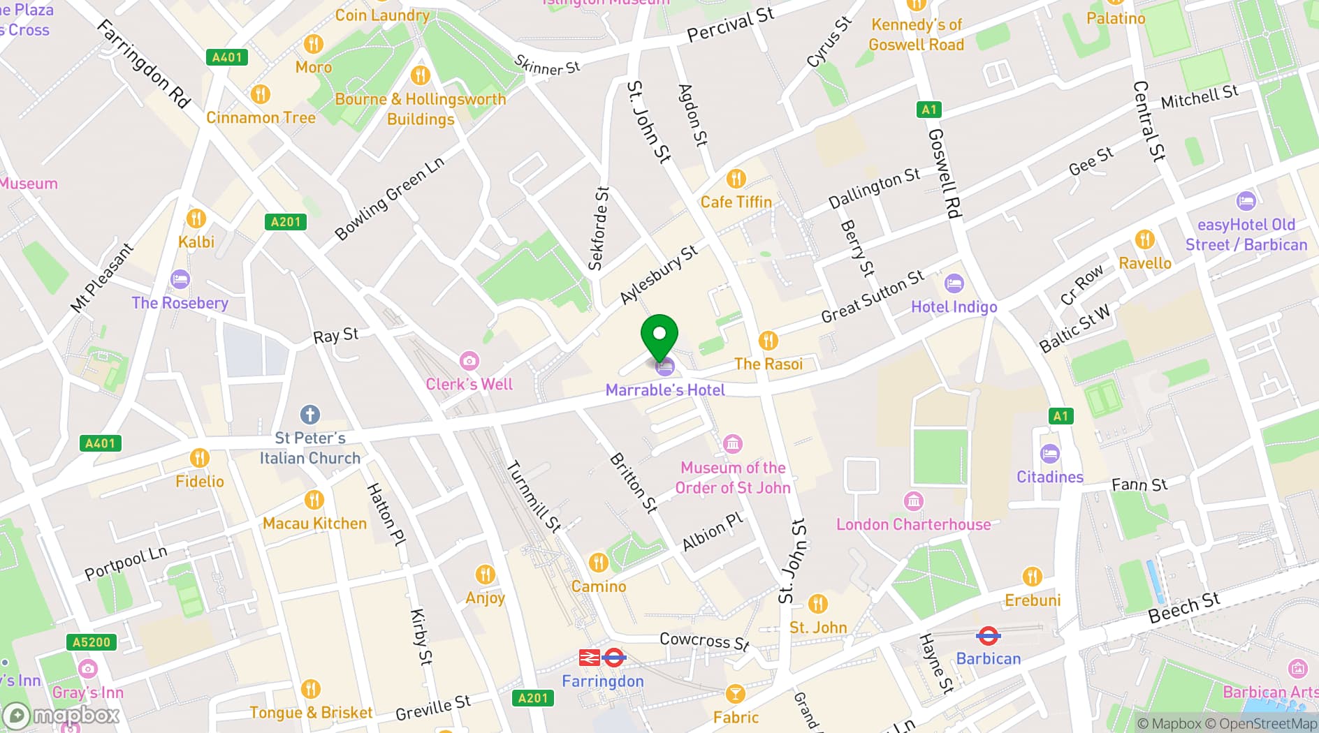 Map showing Yotel London City