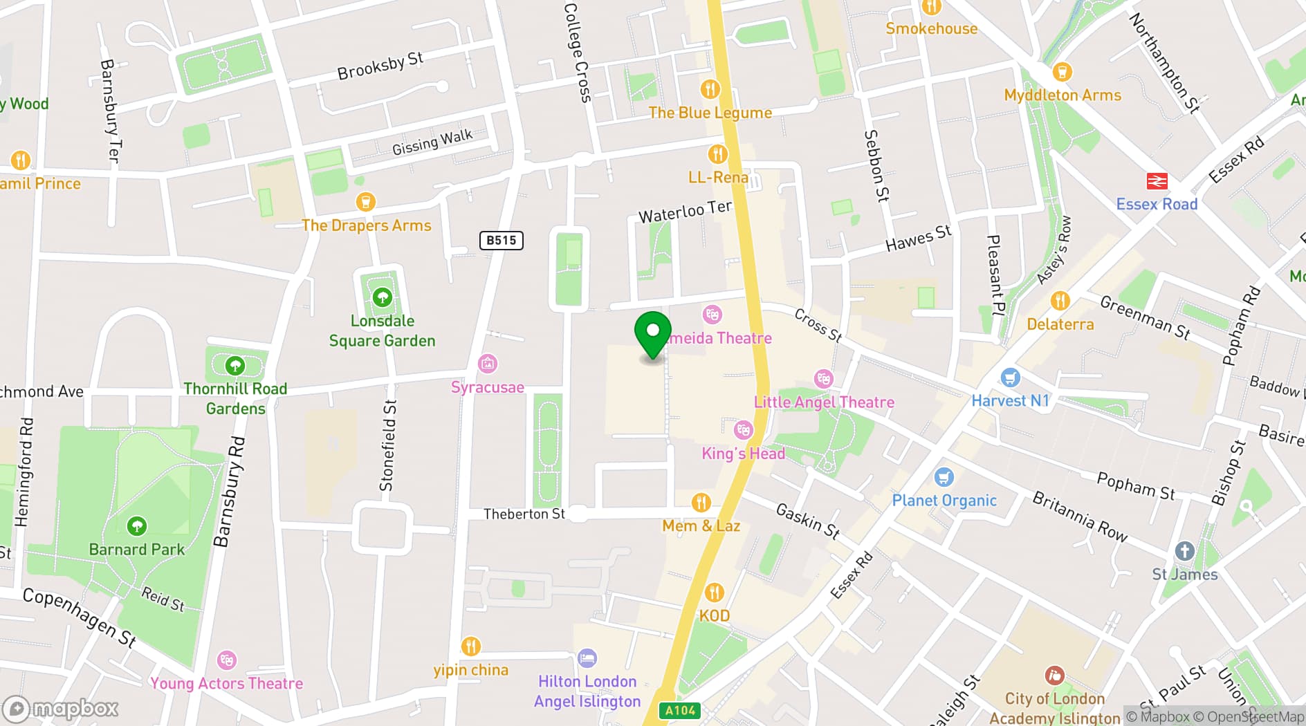 Map showing Megan's at the Sorting Office