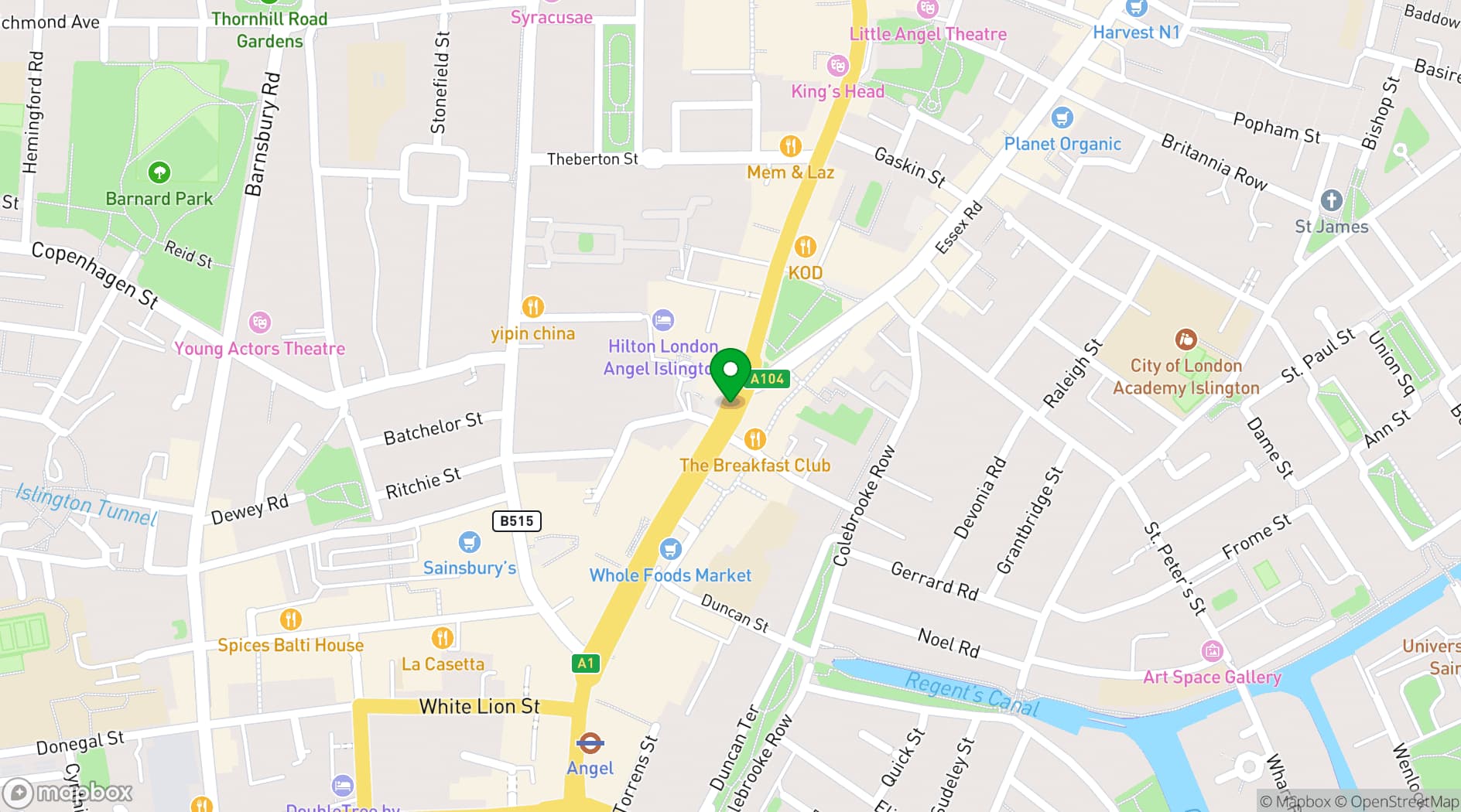 Map showing Flight Club Islington 