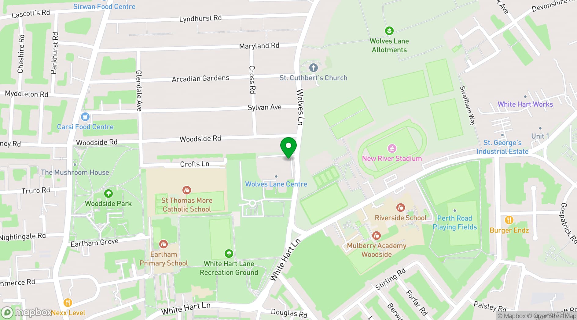 Map showing Wolves Lane Centre