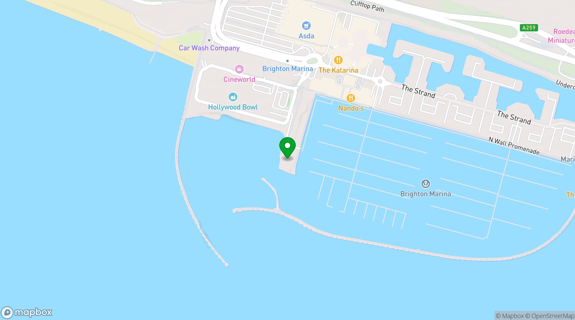 Map showing TGI Friday's Brighton Marina