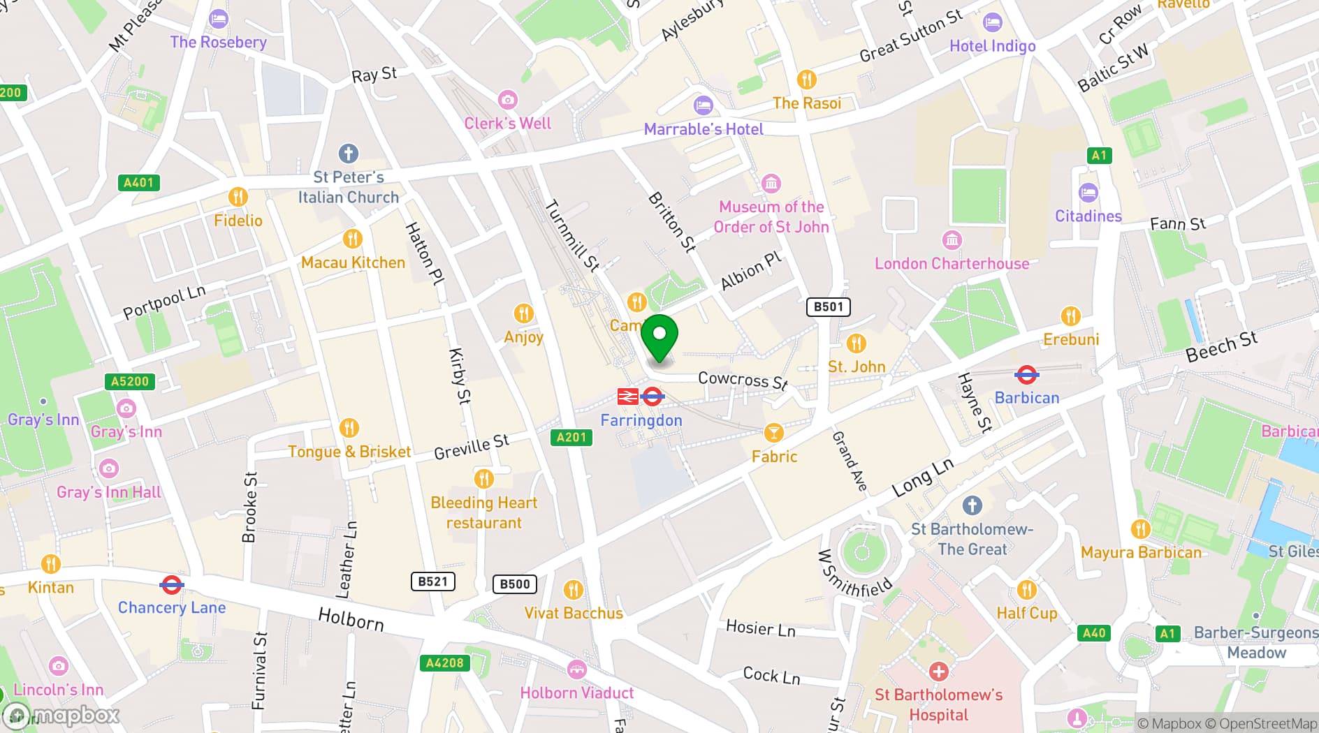 Map showing The Castle, Farringdon
